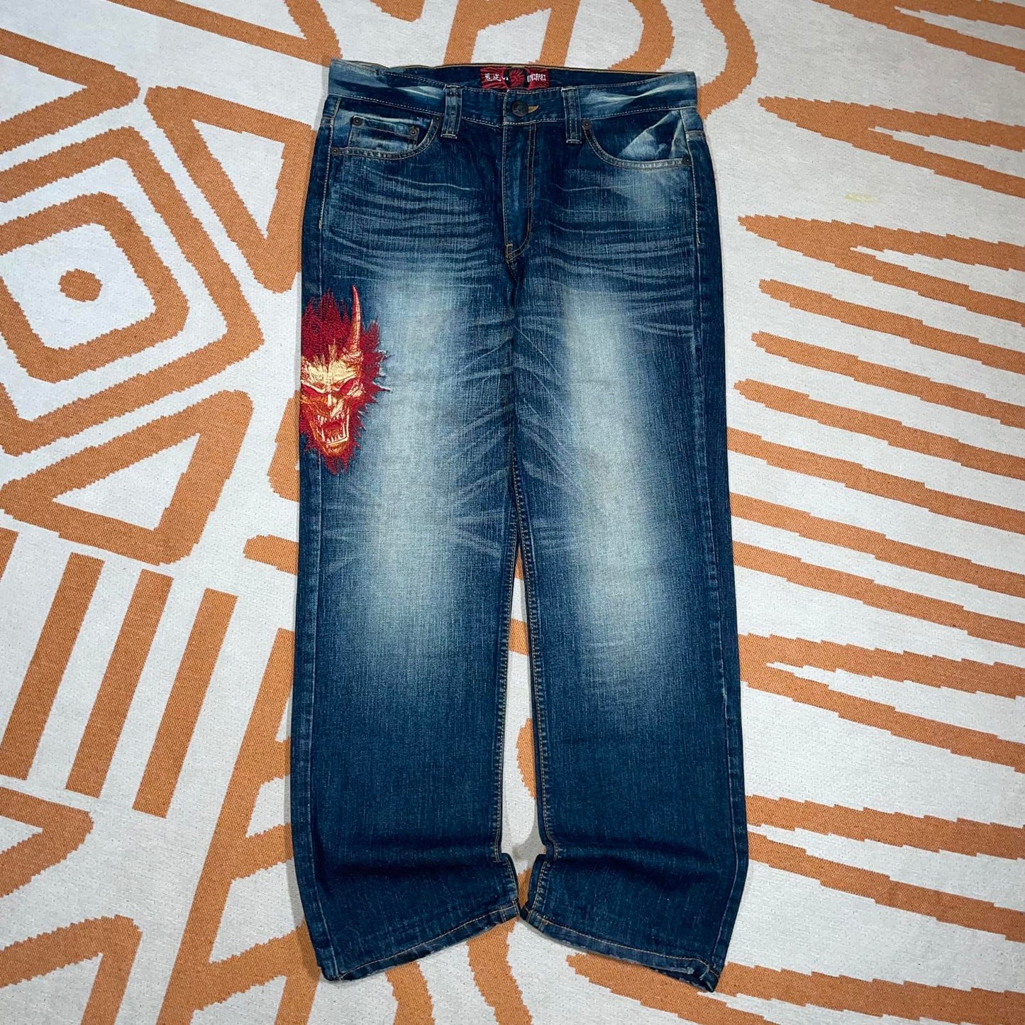 Oni Arai Embroidered Japanese Demon Denim Jeans 34x29