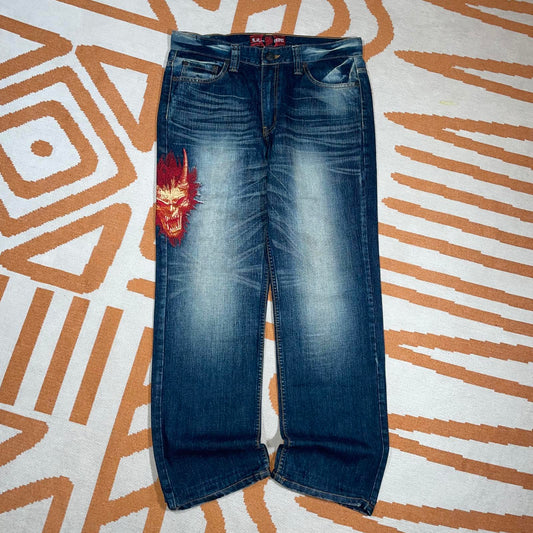 Oni Arai Embroidered Japanese Demon Denim Jeans 34x29