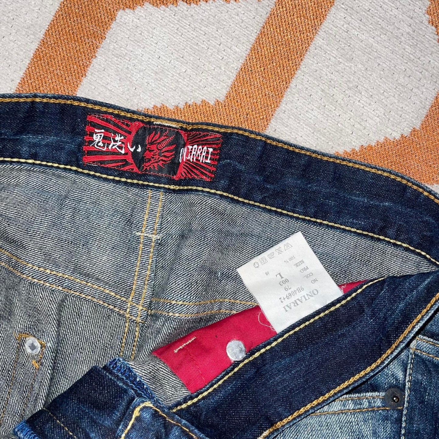 Oni Arai Embroidered Japanese Demon Denim Jeans 34x29