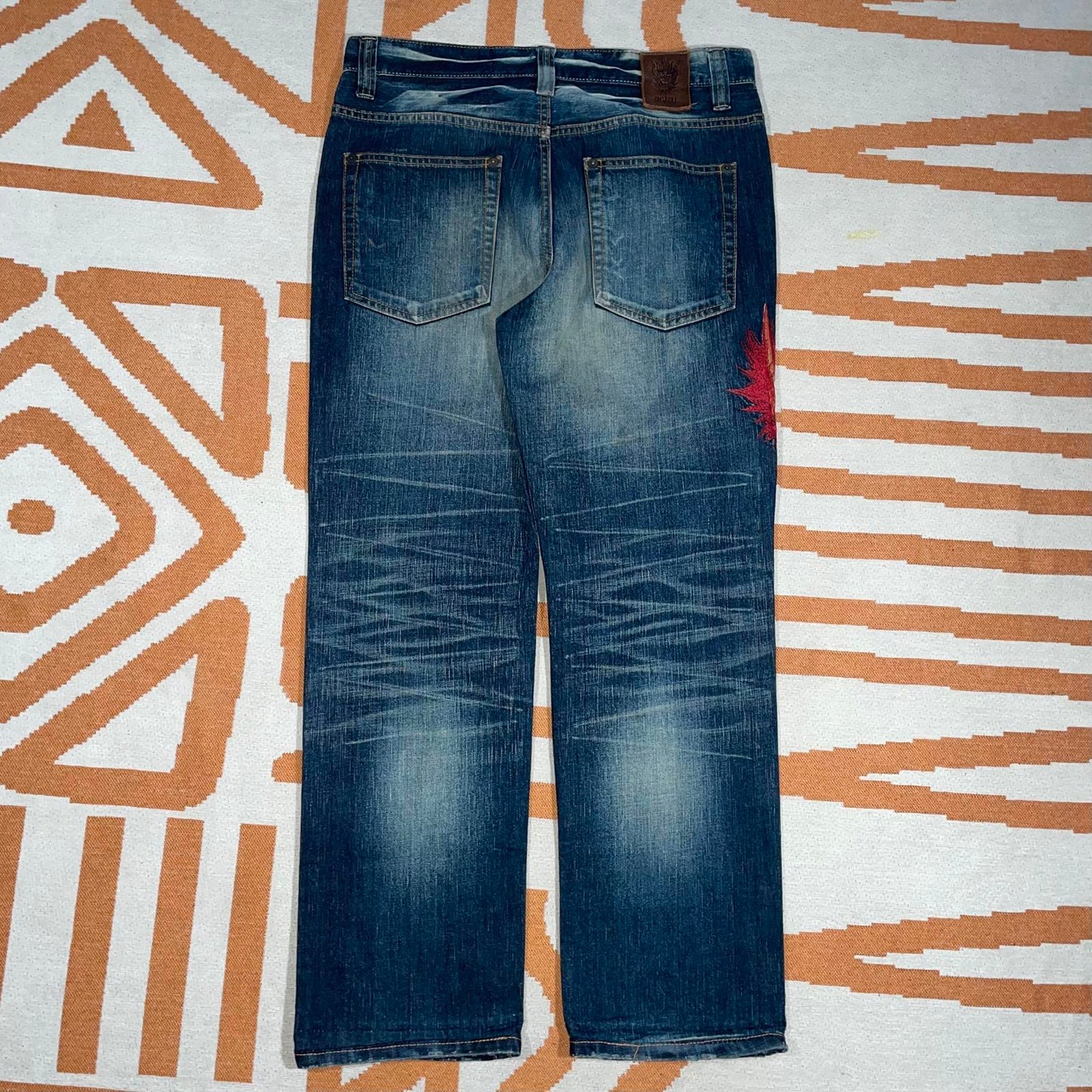 Oni Arai Embroidered Japanese Demon Denim Jeans 34x29