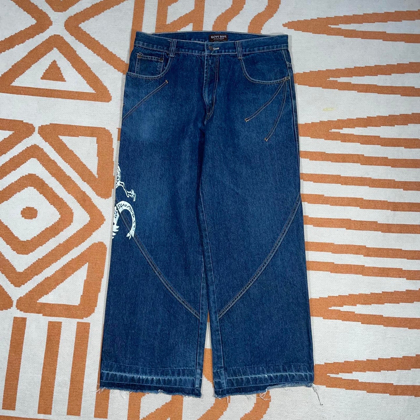 Happy Hope 90s Embroidered/Printed Dragon Baggy Jeans 34x28
