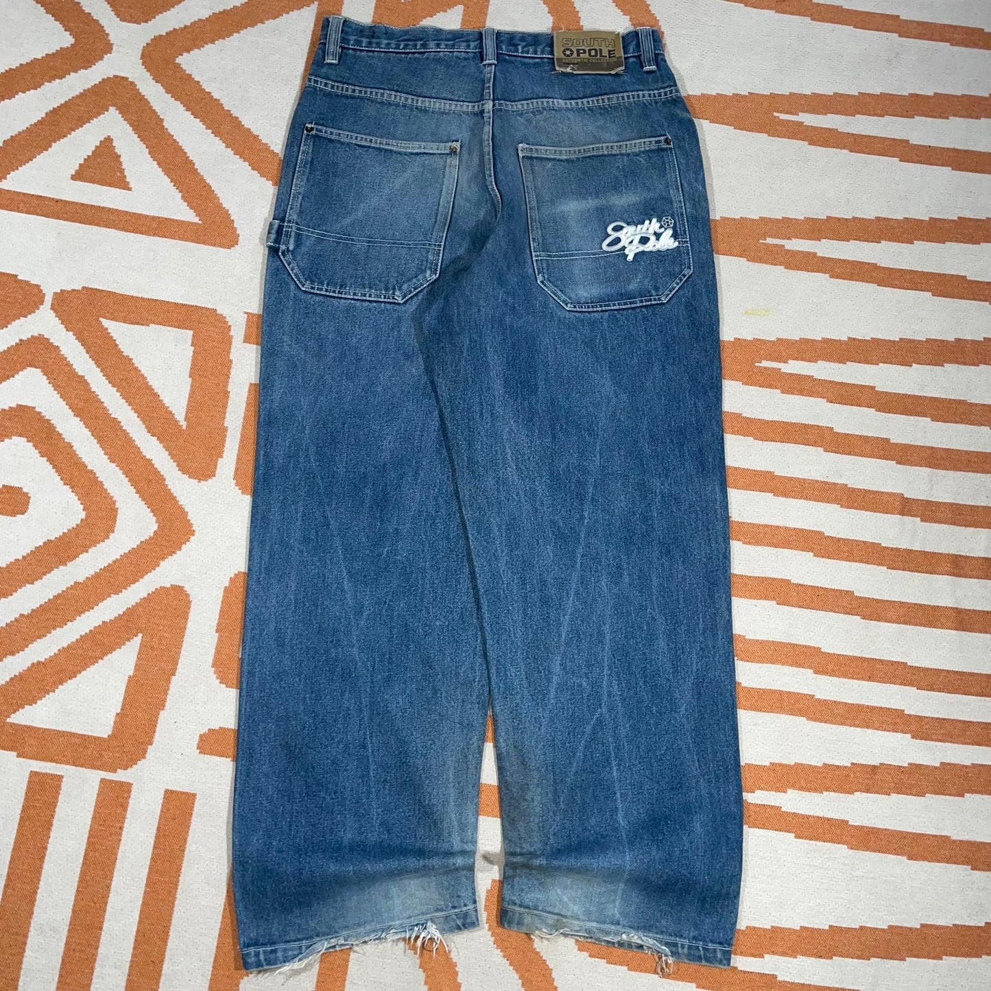 Southpole 00s Embroidered Baggy Blue Jeans 34x31