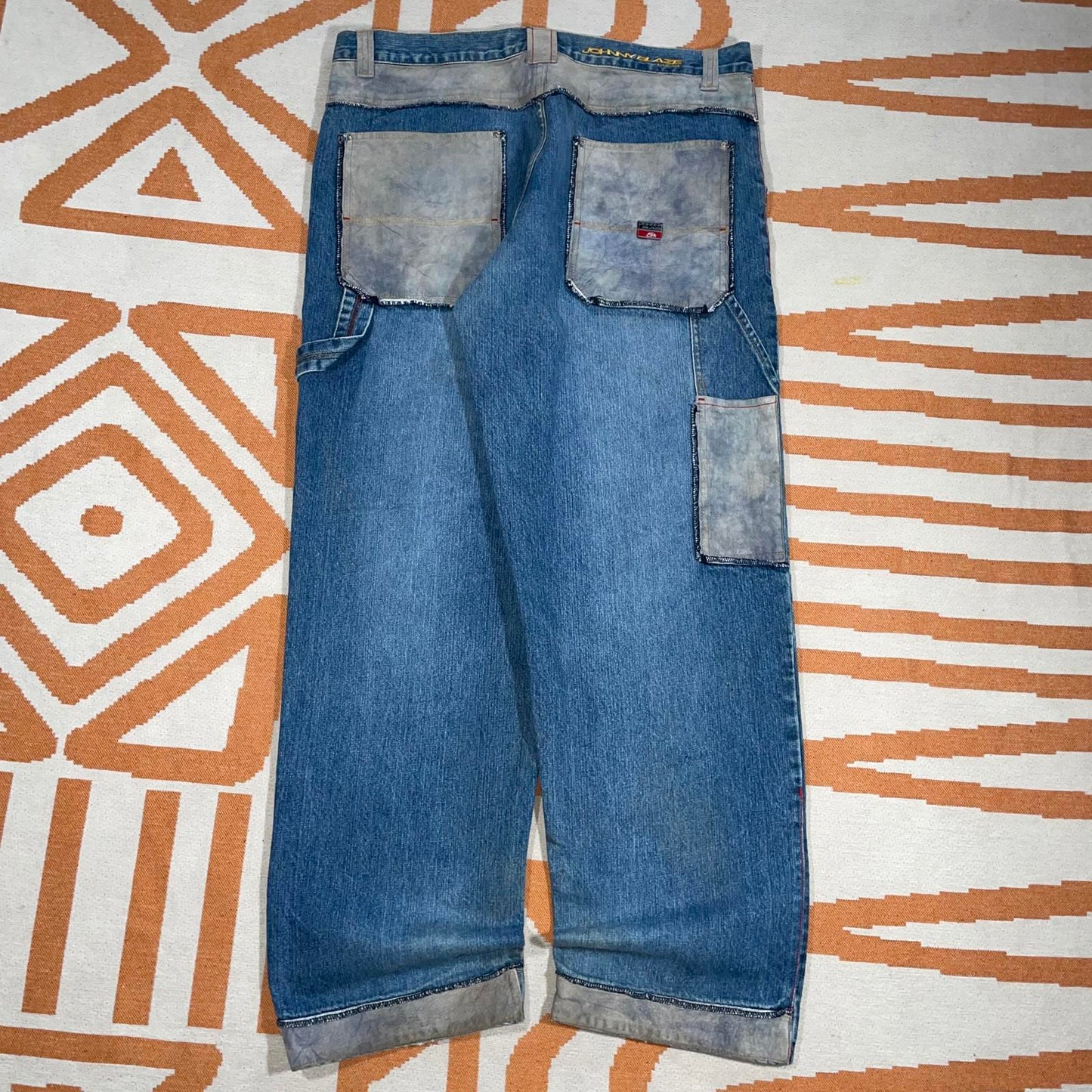 Johnny Blaze 00s Suede-Patched Baggy Jeans 40x34