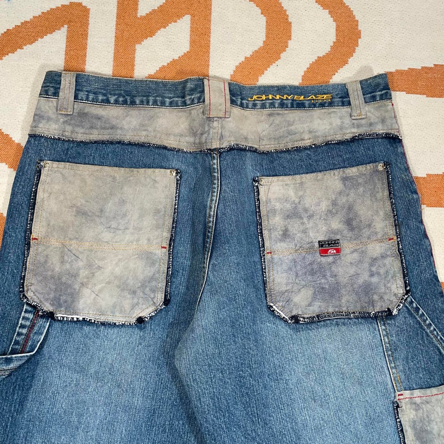 Johnny Blaze 00s Suede-Patched Baggy Jeans 40x34