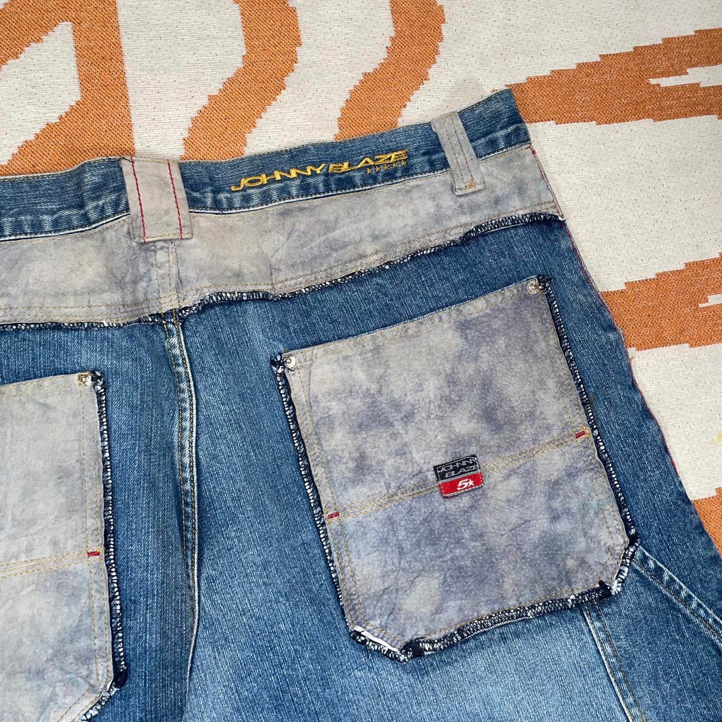 Johnny Blaze 00s Suede-Patched Baggy Jeans 40x34
