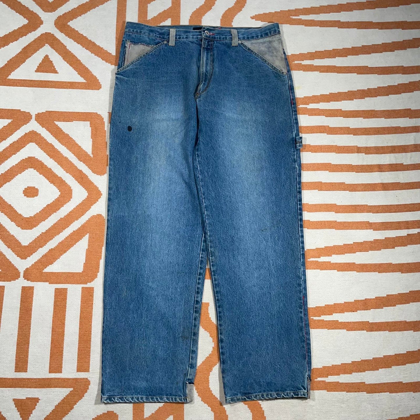 Johnny Blaze 00s Suede-Patched Baggy Jeans 40x34