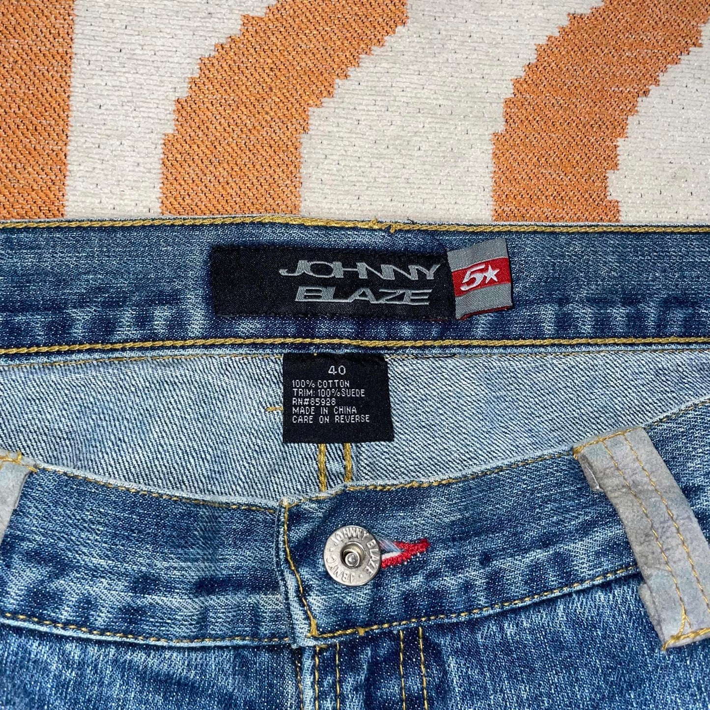 Johnny Blaze 00s Suede-Patched Baggy Jeans 40x34