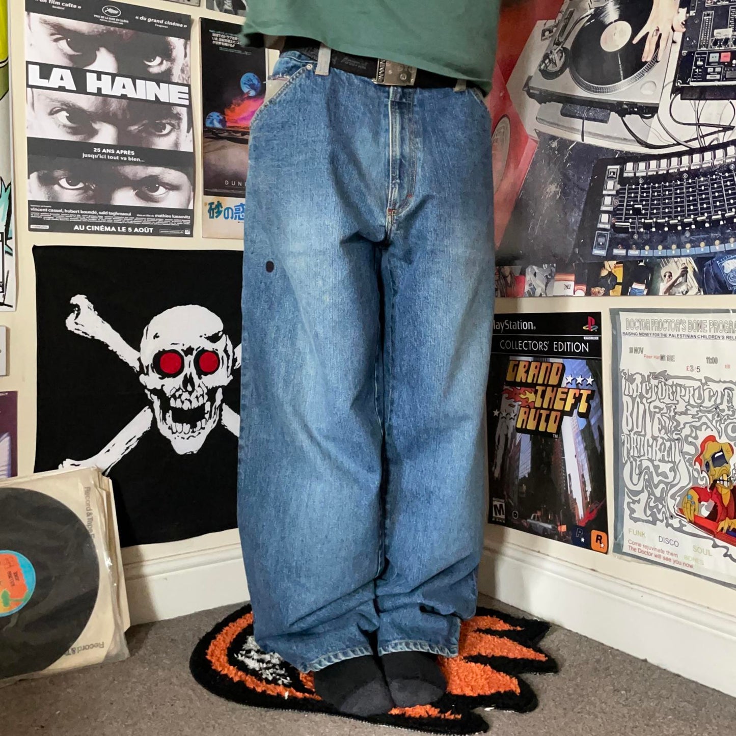 Johnny Blaze 00s Suede-Patched Baggy Jeans 40x34