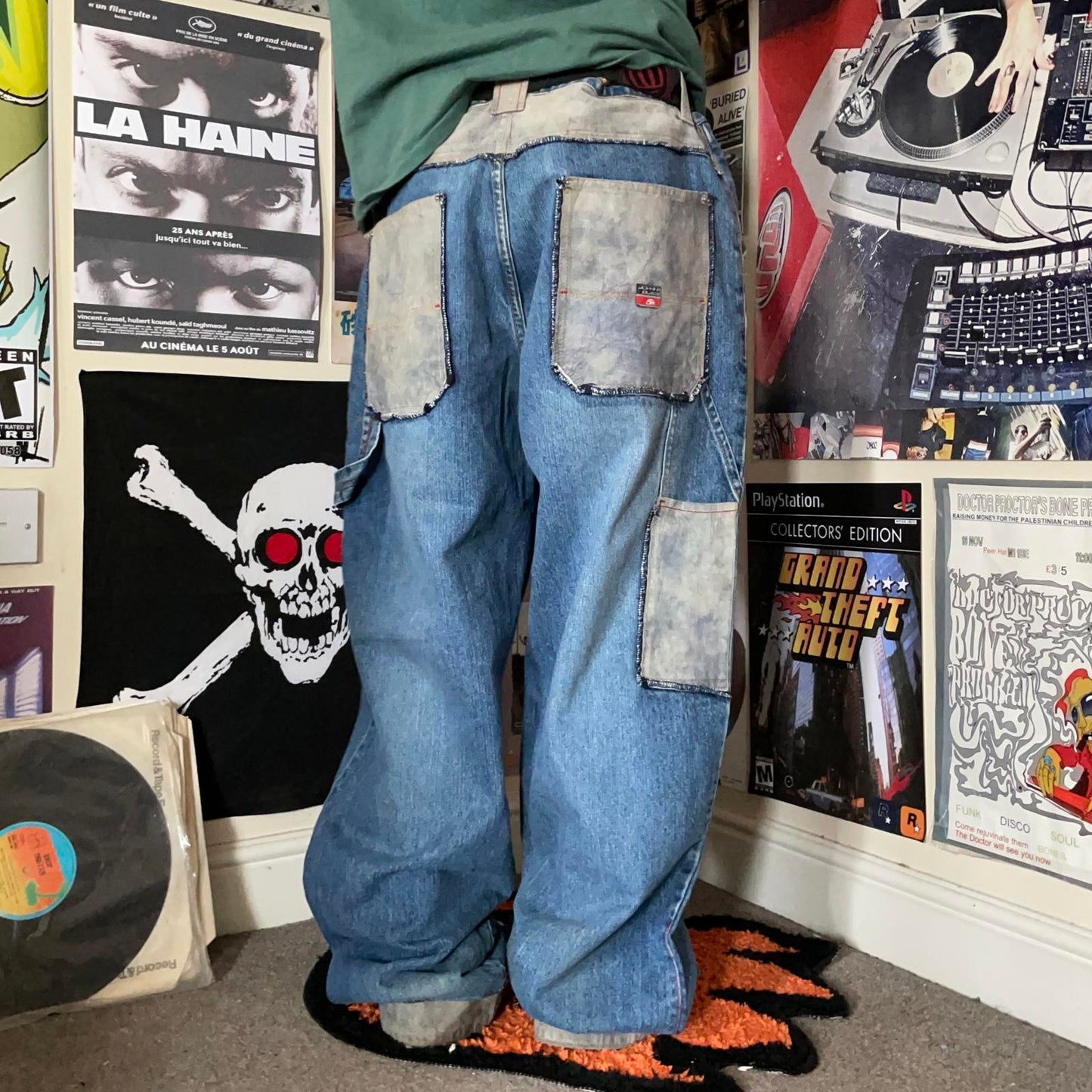Johnny Blaze 00s Suede-Patched Baggy Jeans 40x34