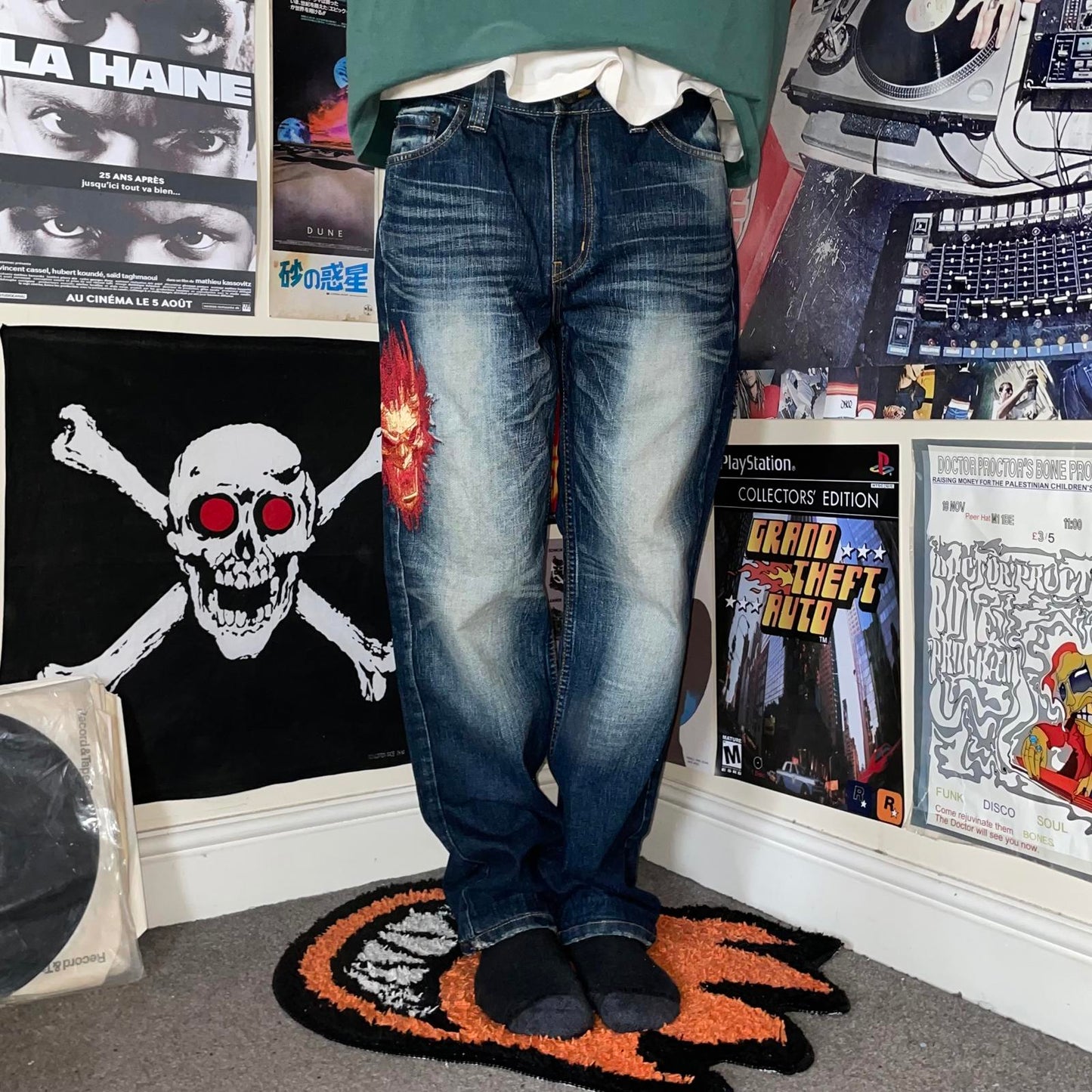 Oni Arai Embroidered Japanese Demon Denim Jeans 34x29