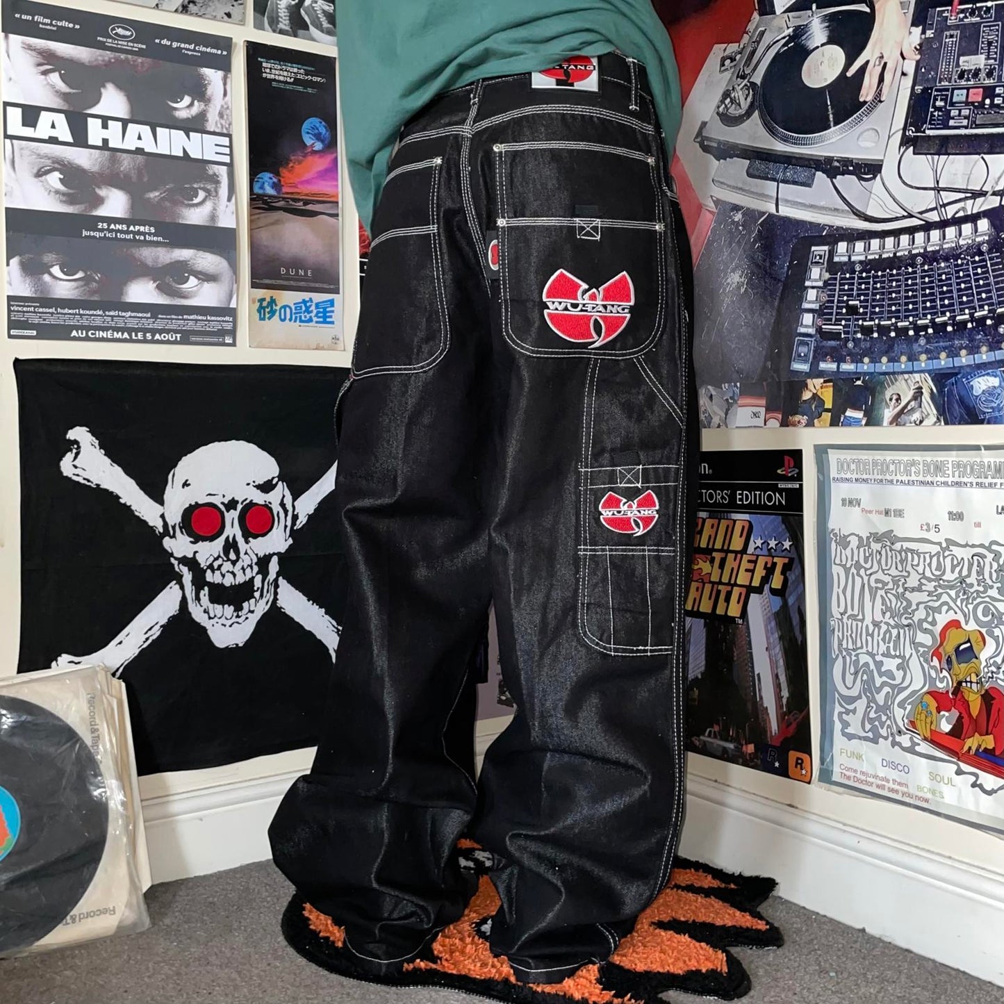 Wu Tang Clan 90s Embroidered Black Baggy Denim Jeans 32x33