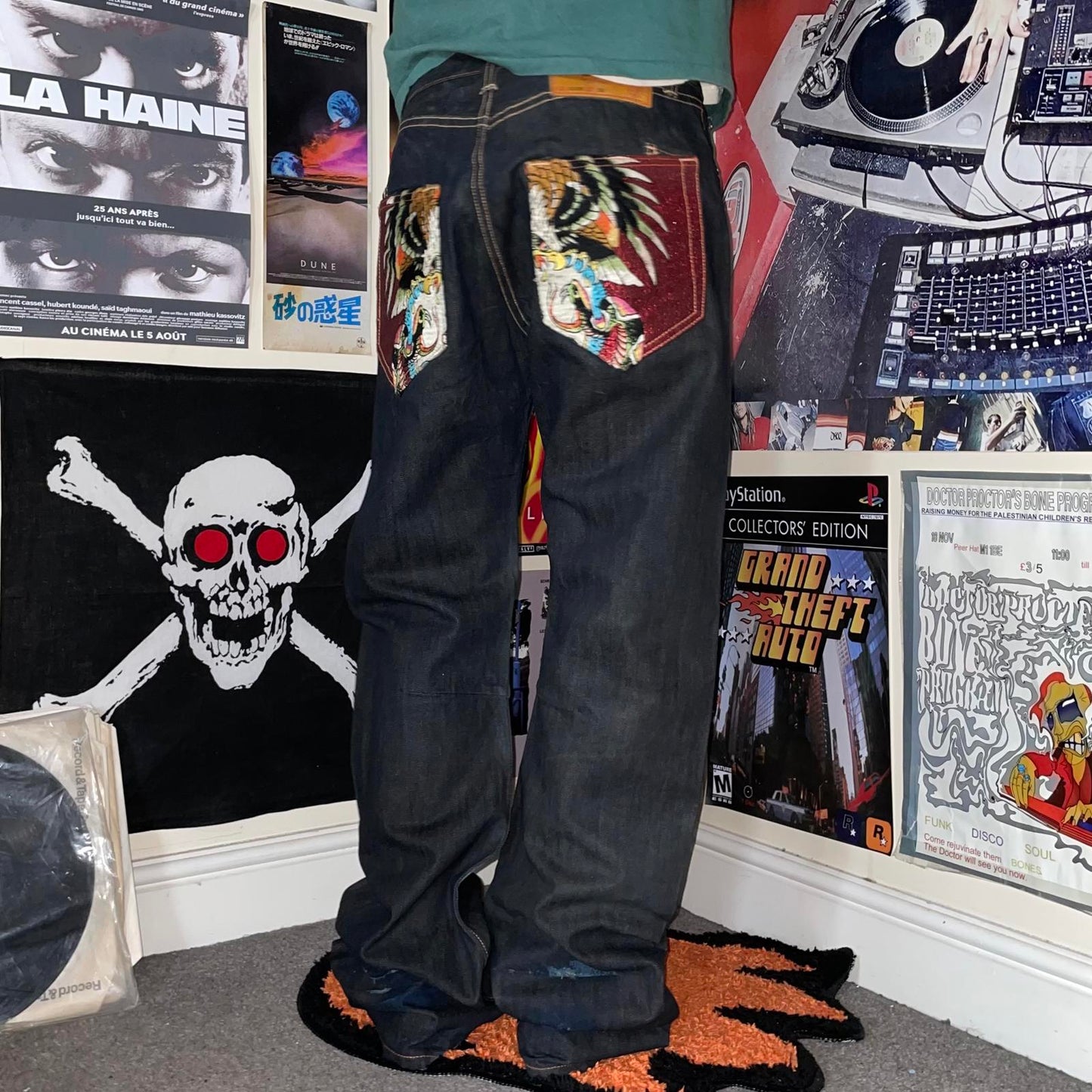 Ed Hardy 08 Eagle/Snake Embroidered Black Jeans 32x33