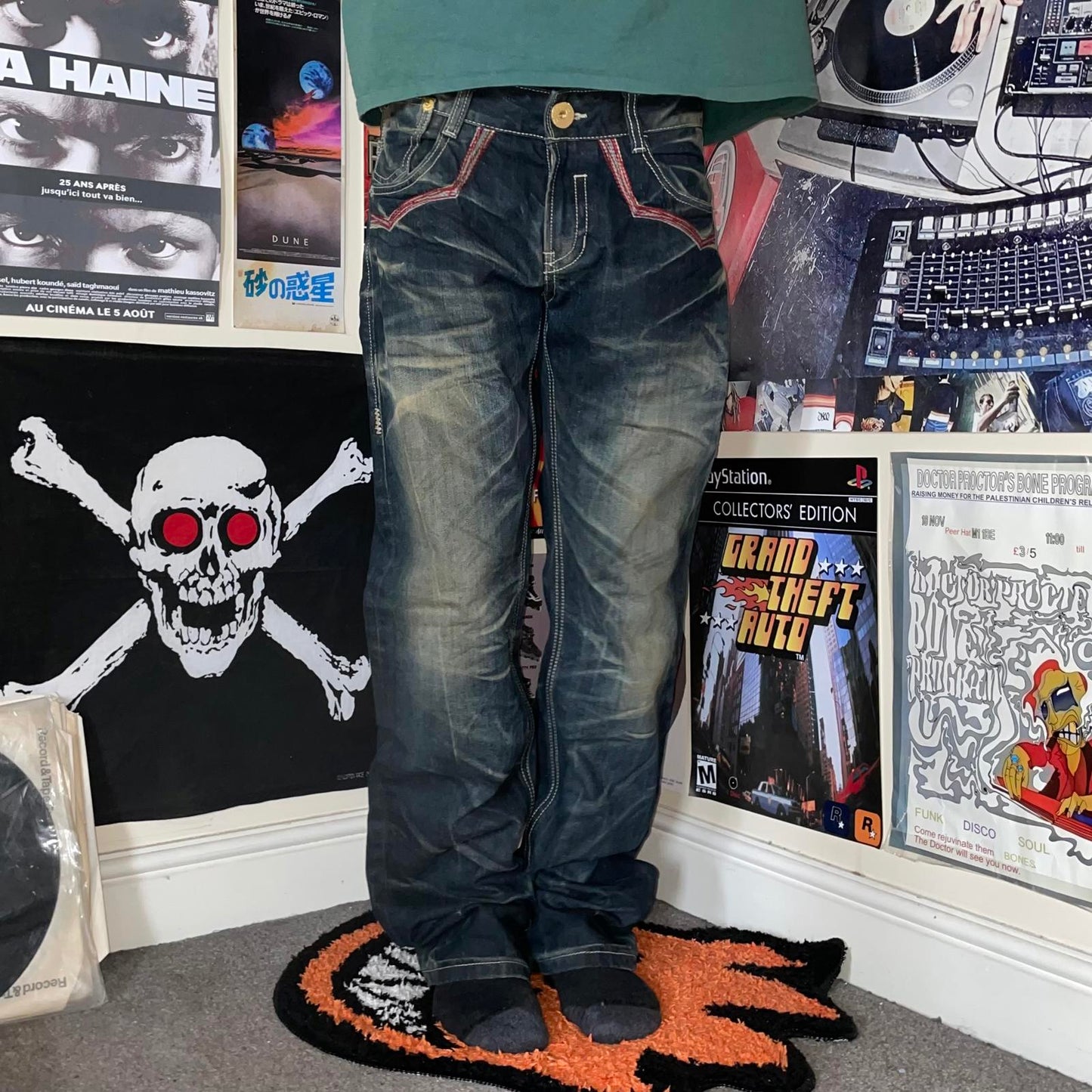 Evisu 00s Printed Contrast-Stitch Red Gull Denim Jeans 32x34