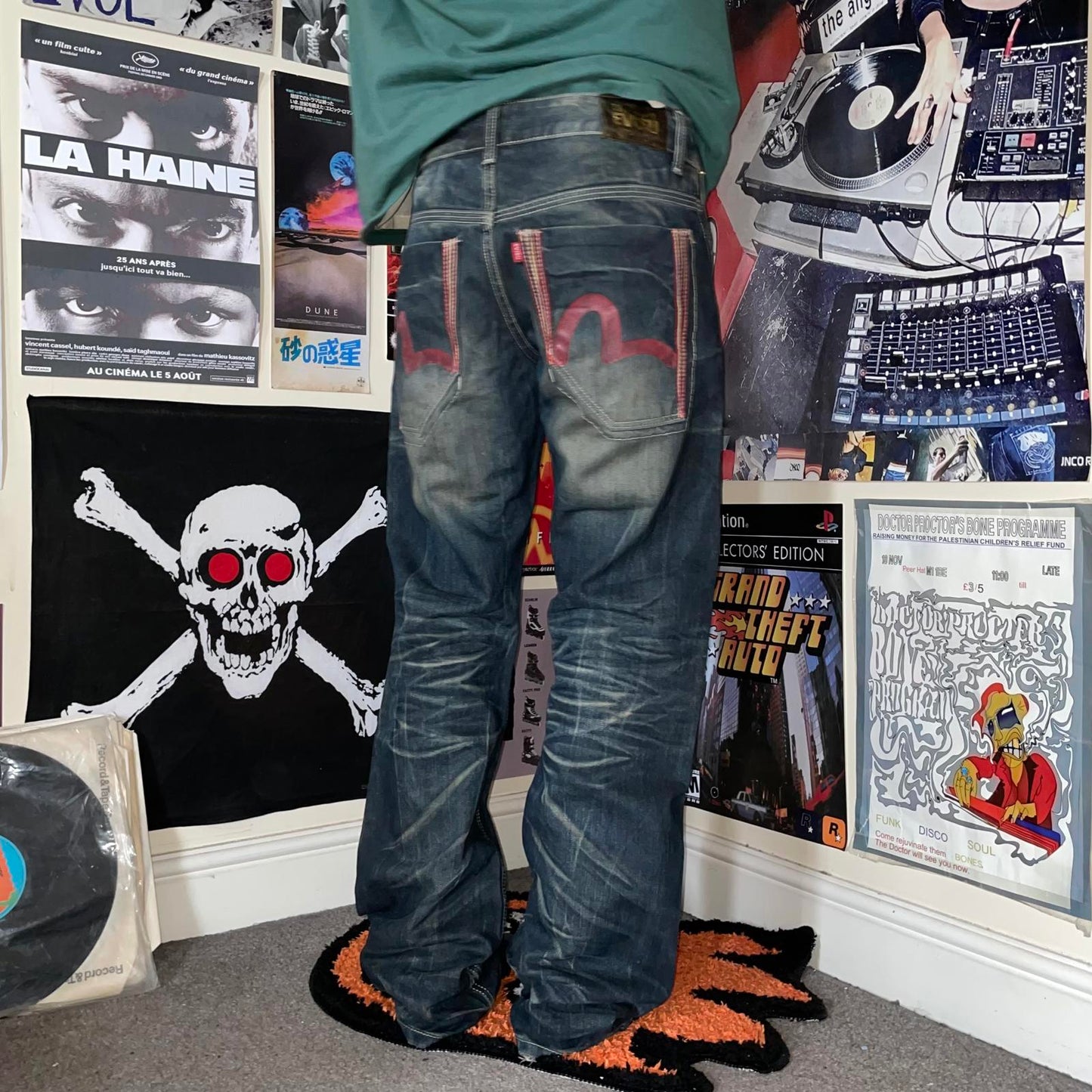Evisu 00s Printed Contrast-Stitch Red Gull Denim Jeans 32x34