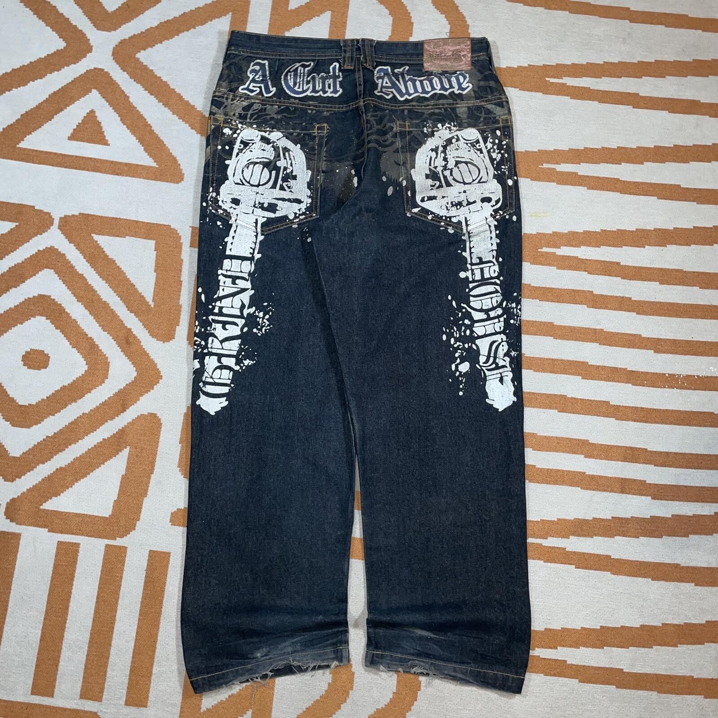Raw Blue 00s Printed ‘Grind House’ Black Baggy Jeans 36x31