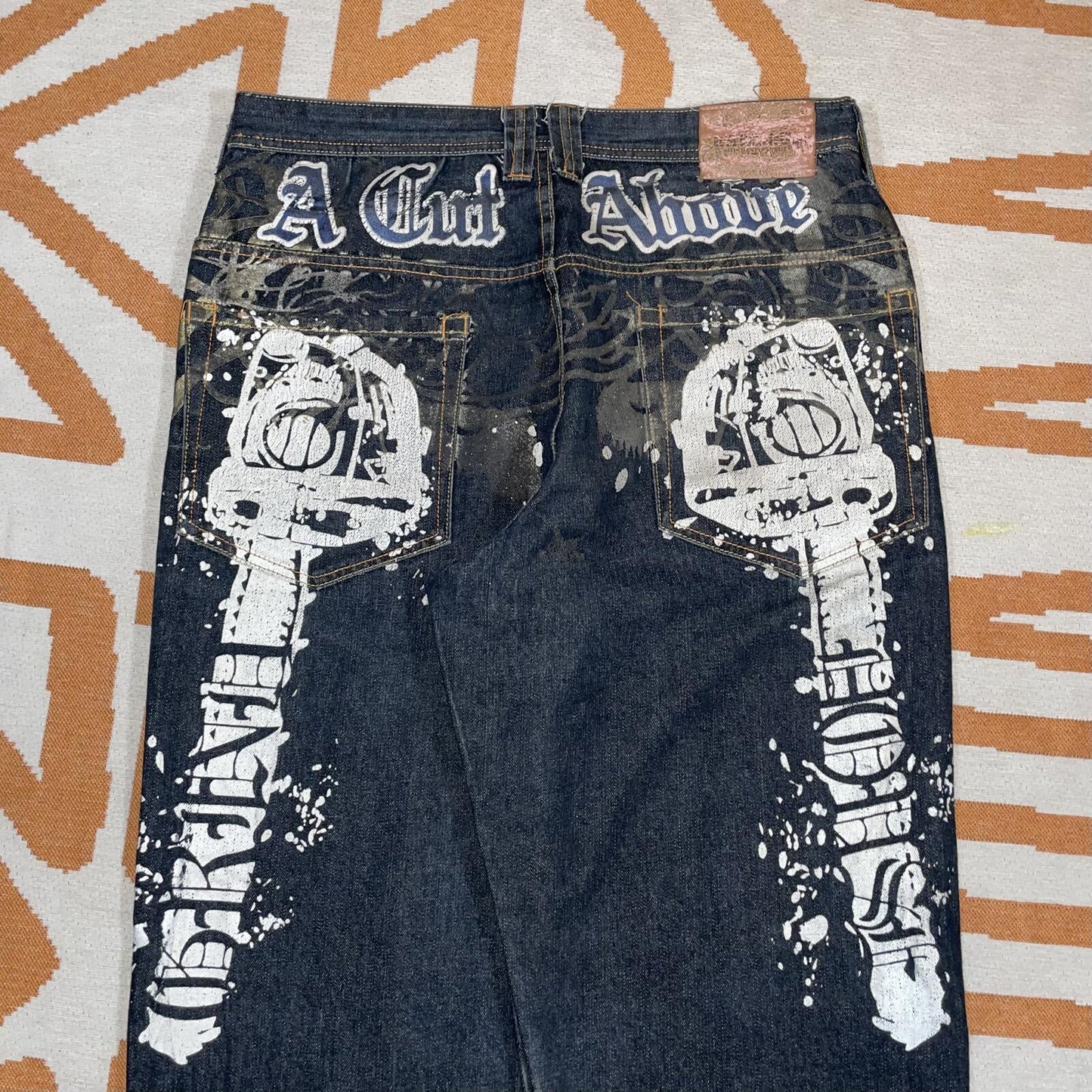 Raw Blue 00s Printed ‘Grind House’ Black Baggy Jeans 36x31