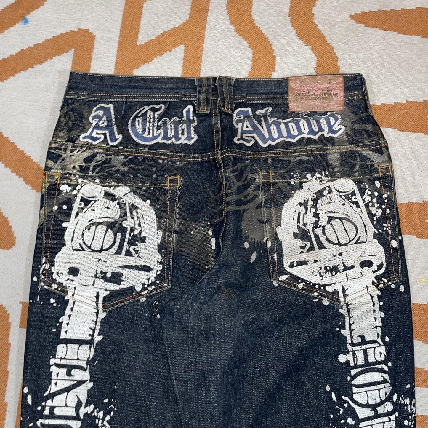 Raw Blue 00s Printed ‘Grind House’ Black Baggy Jeans 36x31