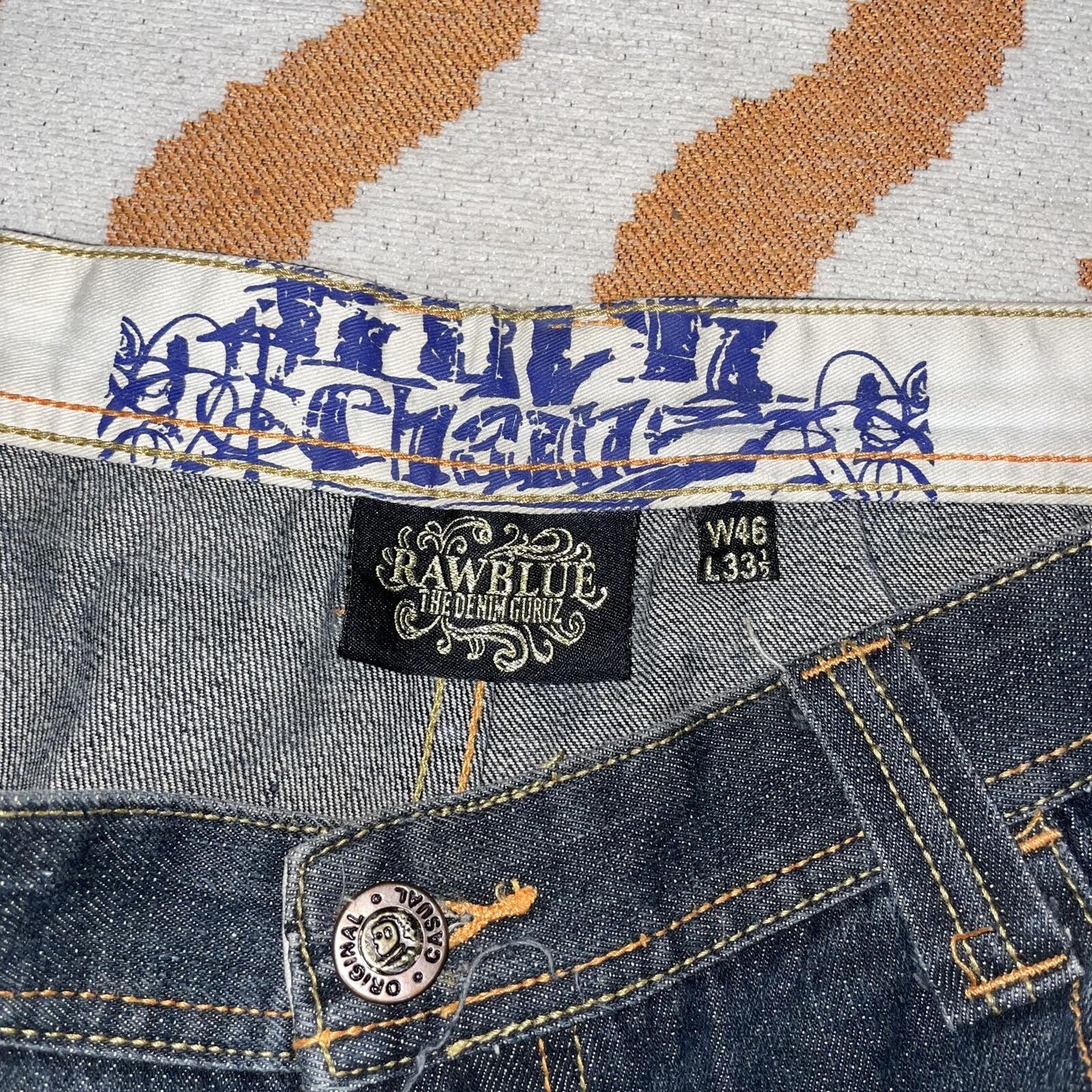 Raw Blue 00s Printed ‘Grind House’ Black Baggy Jeans 36x31