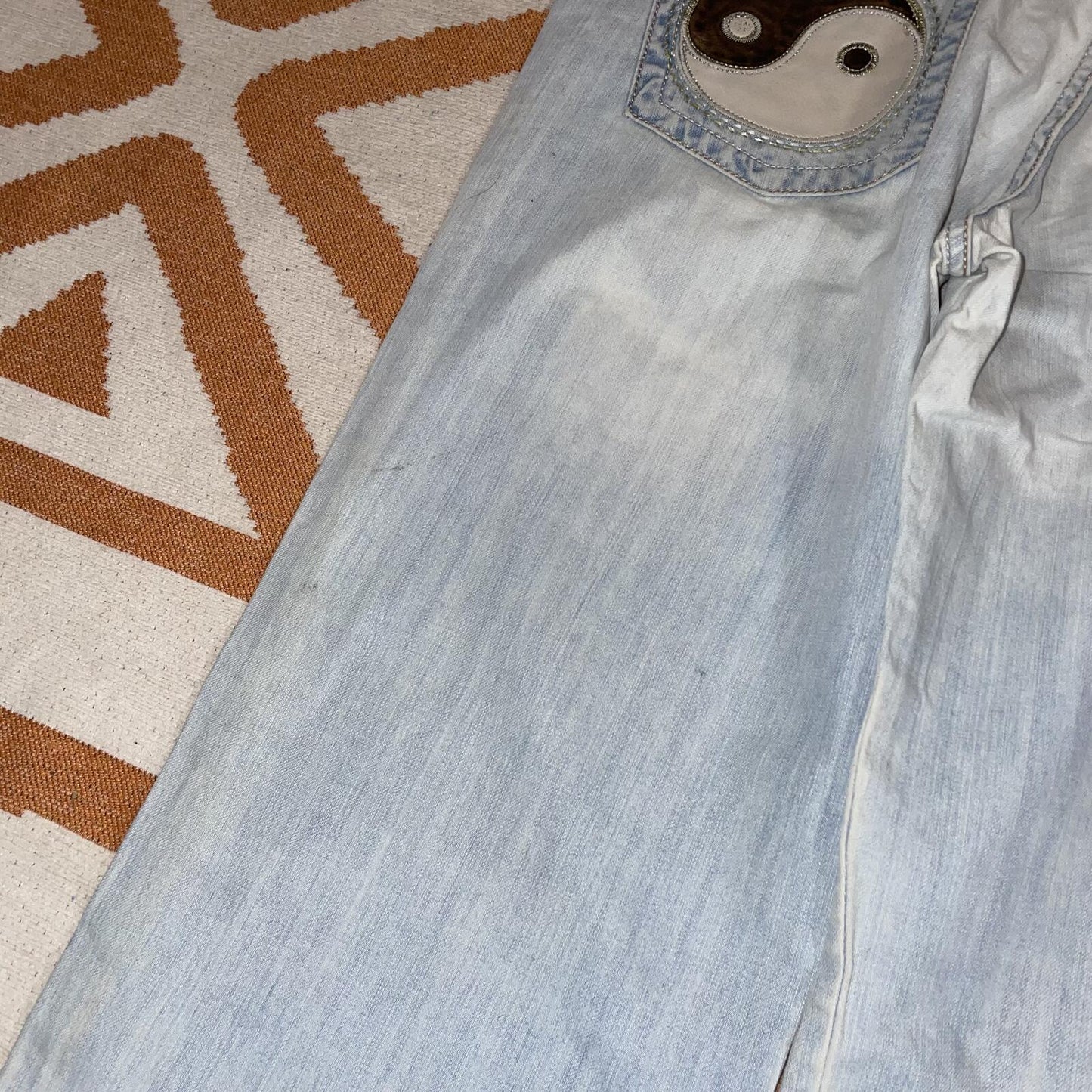 Roberto Cavalli 00s Embroidered ‘Yin&Yang’ Baggy Jeans 36x36