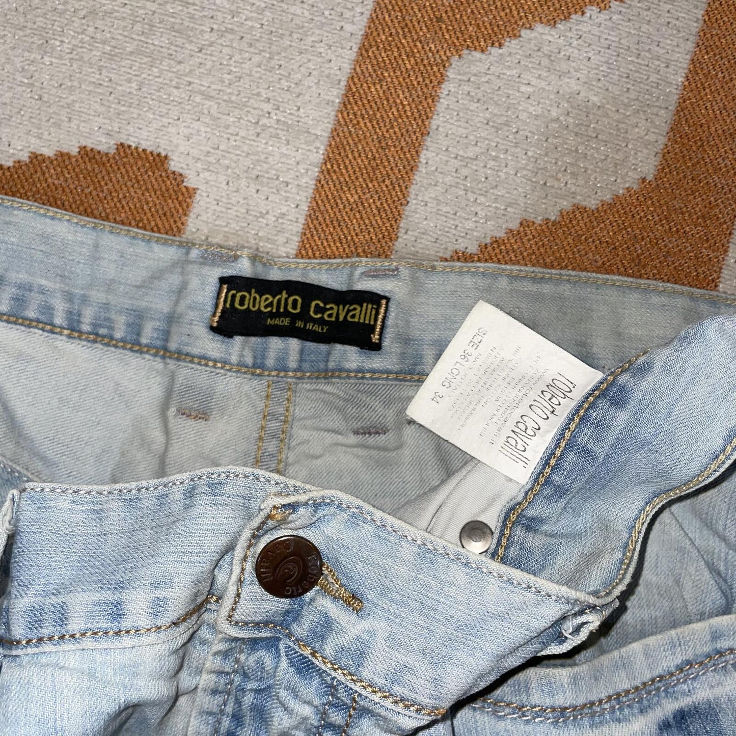 Roberto Cavalli 00s Embroidered ‘Yin&Yang’ Baggy Jeans 36x36