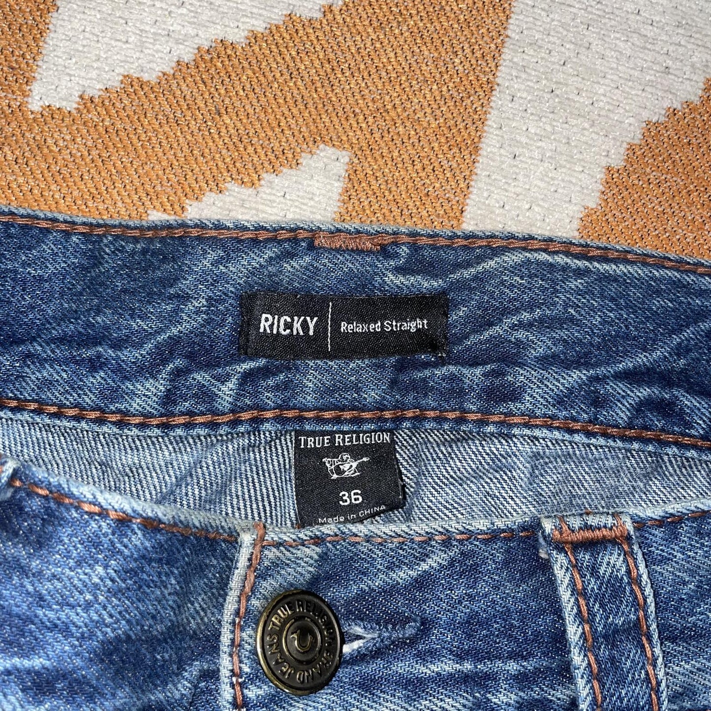 True Religion 00s Embroidered ‘Ricky’ Loose Jeans 36x34