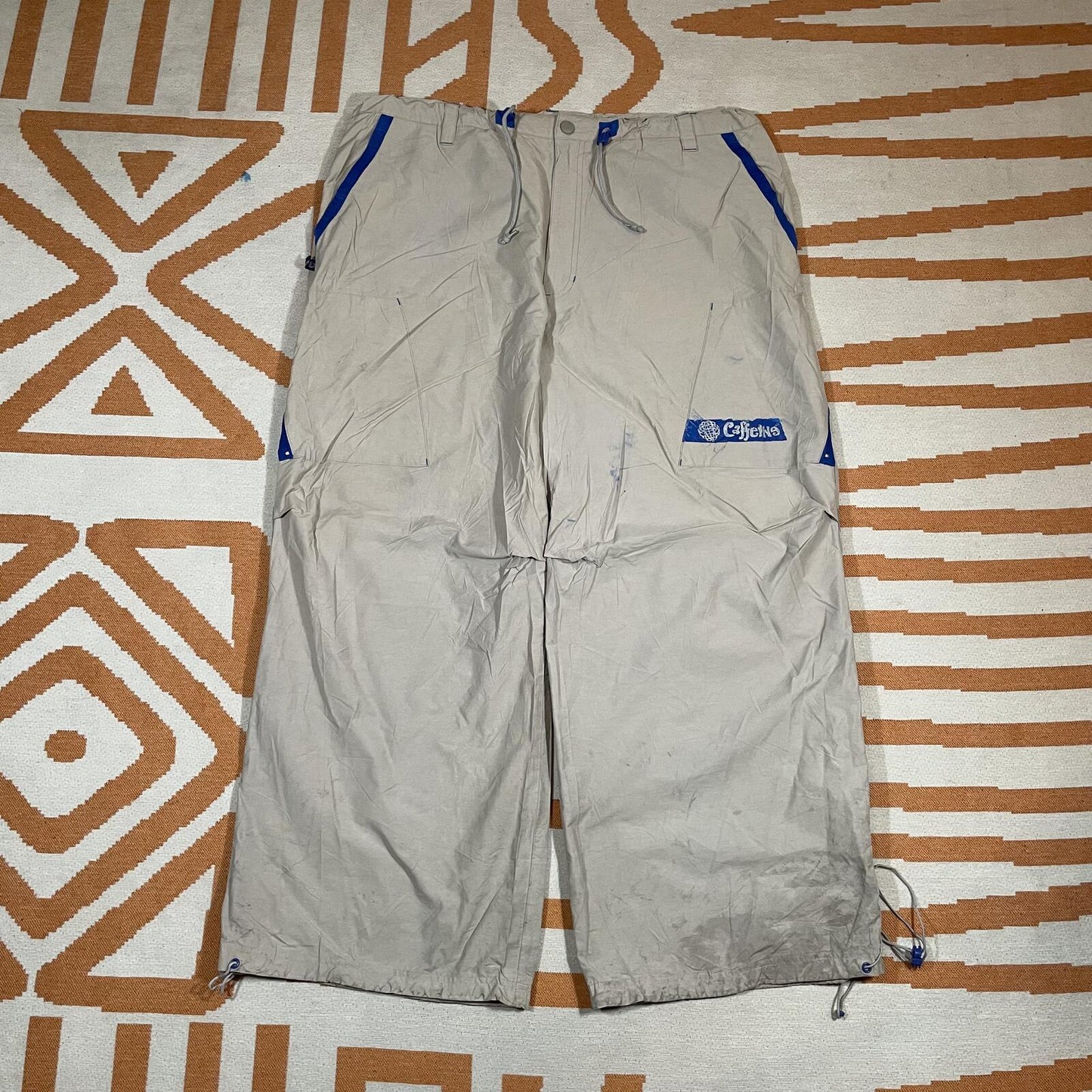 Caffiene 00s Printed Cream/Blue Parachute/Rave Pants 40x29