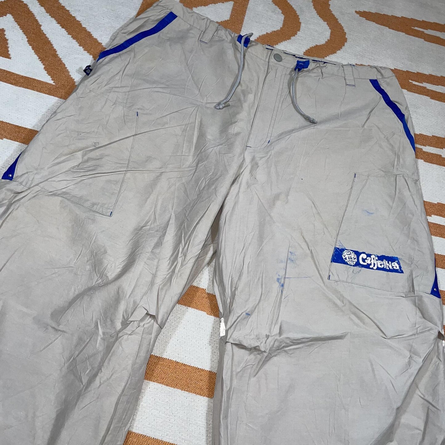 Caffiene 00s Printed Cream/Blue Parachute/Rave Pants 40x29