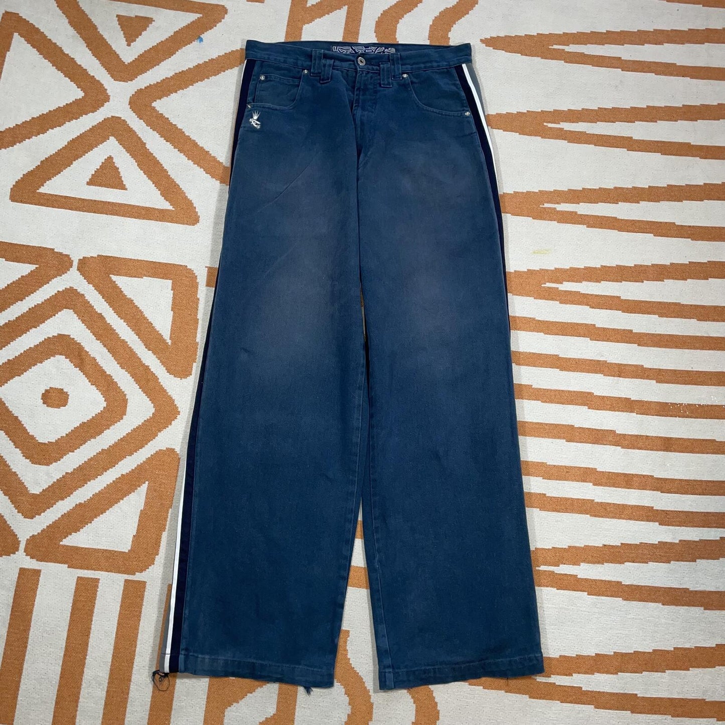 Energie 90s Embroidered/Striped Baggy Navy Jeans 34x32