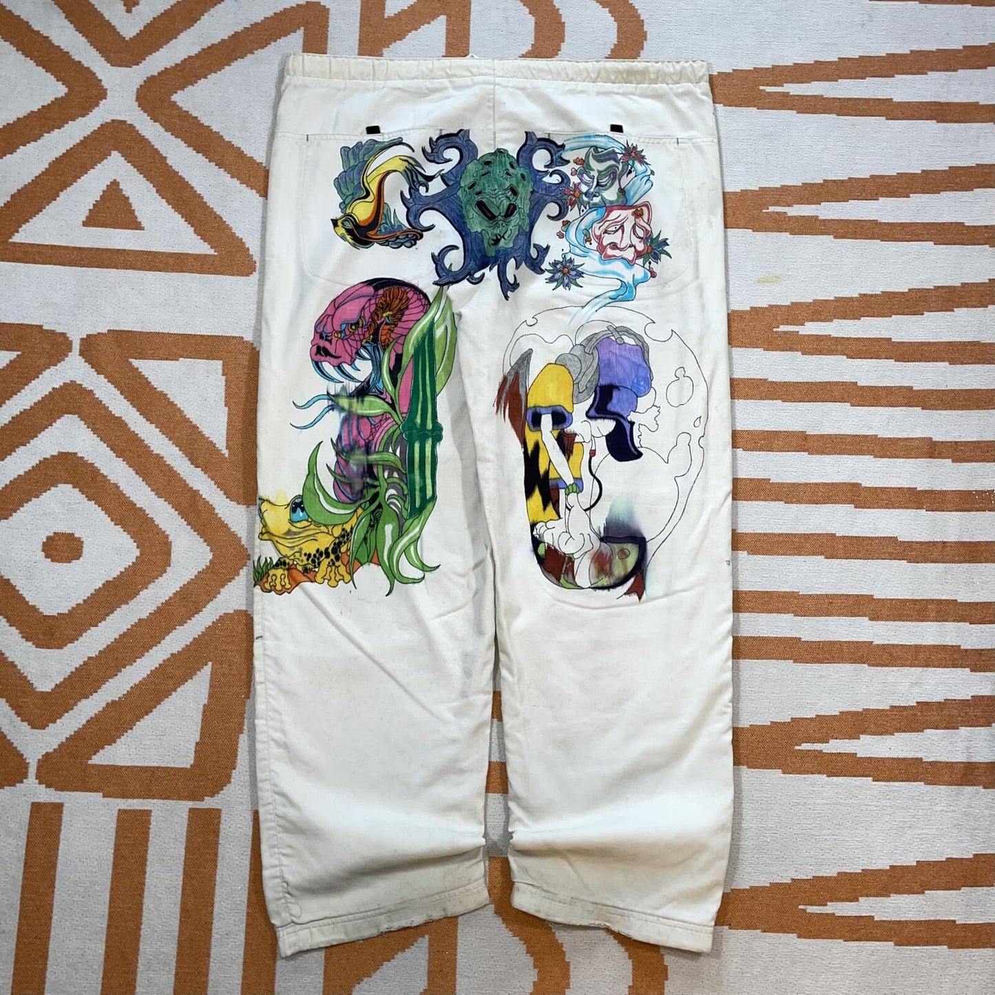 Nike ‘01 Hand-Decorated Baggy White Track Pants 42x32