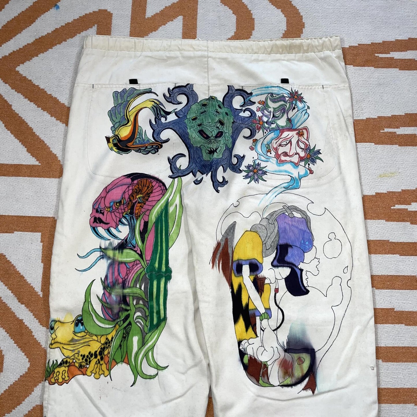 Nike ‘01 Hand-Decorated Baggy White Track Pants 42x32