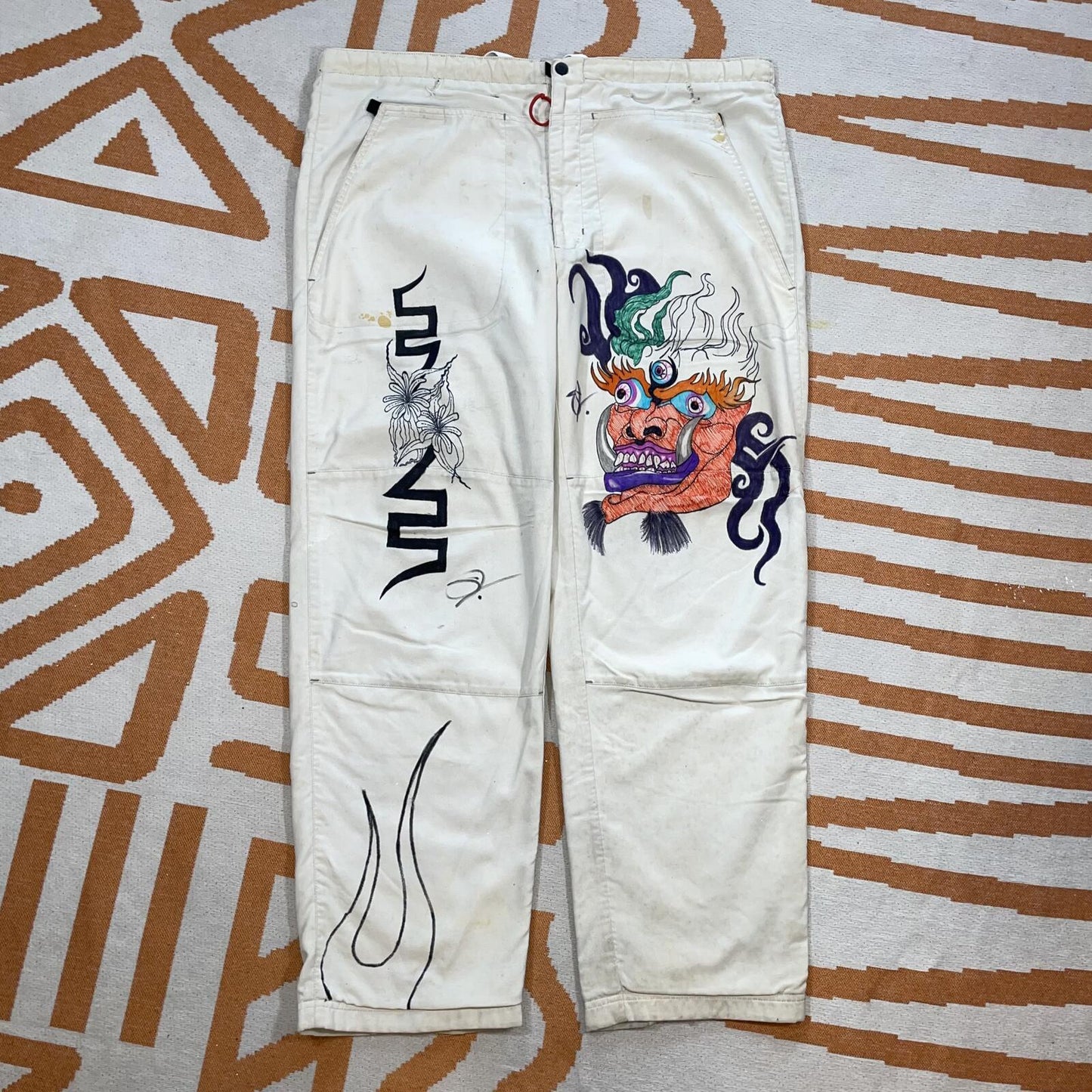 Nike ‘01 Hand-Decorated Baggy White Track Pants 42x32
