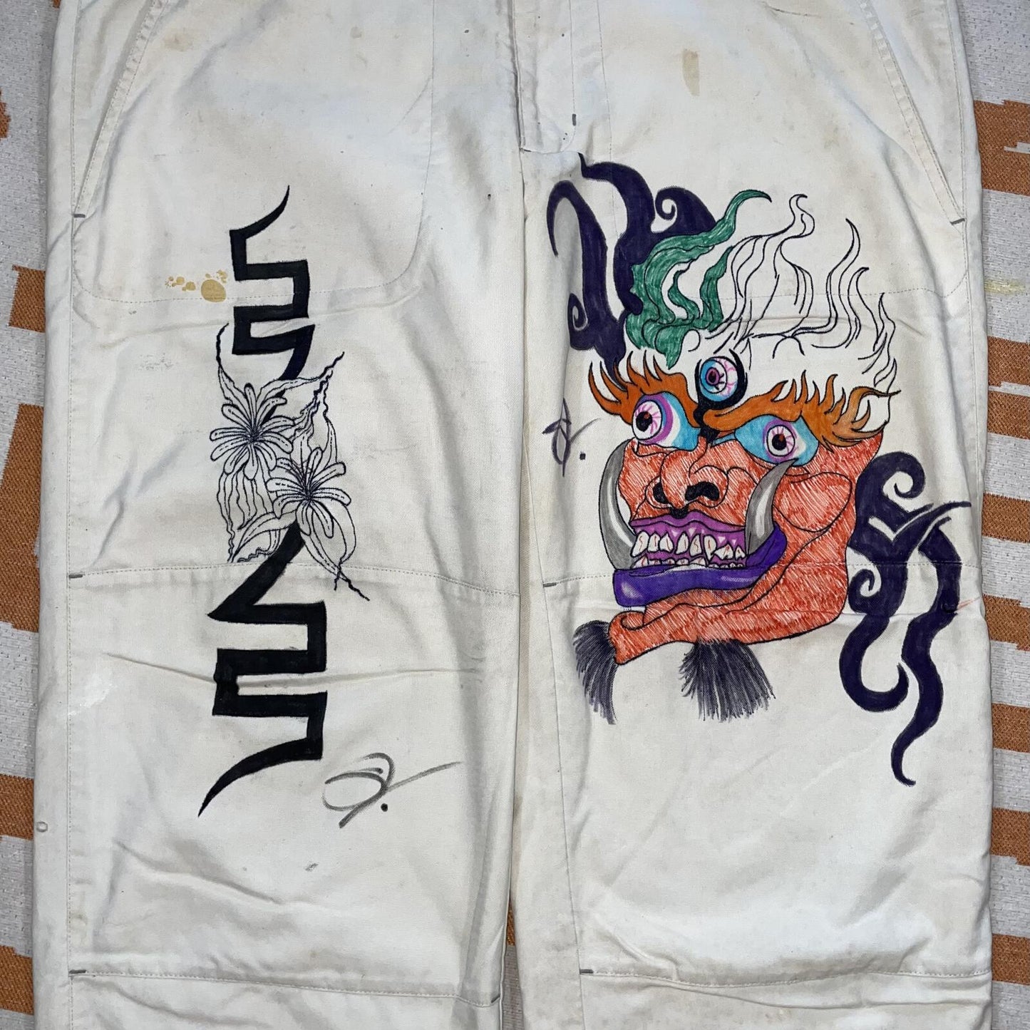 Nike ‘01 Hand-Decorated Baggy White Track Pants 42x32