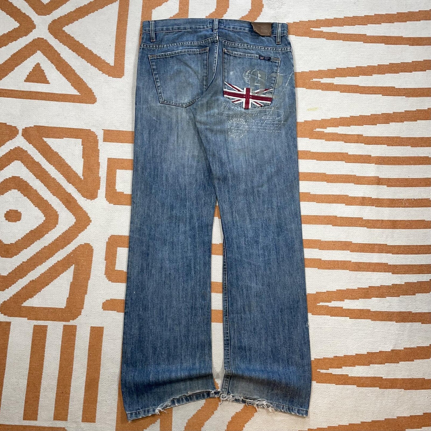River Woods 00s Embroidered ‘Union Jack’ Loose Jeans 34x34