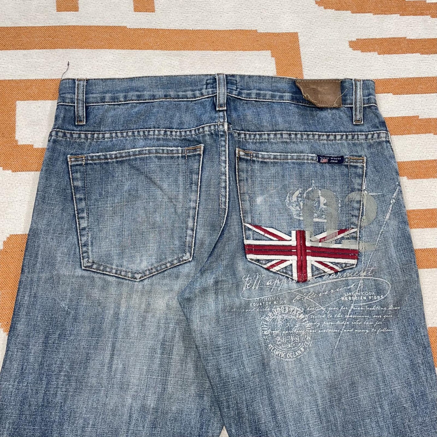 River Woods 00s Embroidered ‘Union Jack’ Loose Jeans 34x34