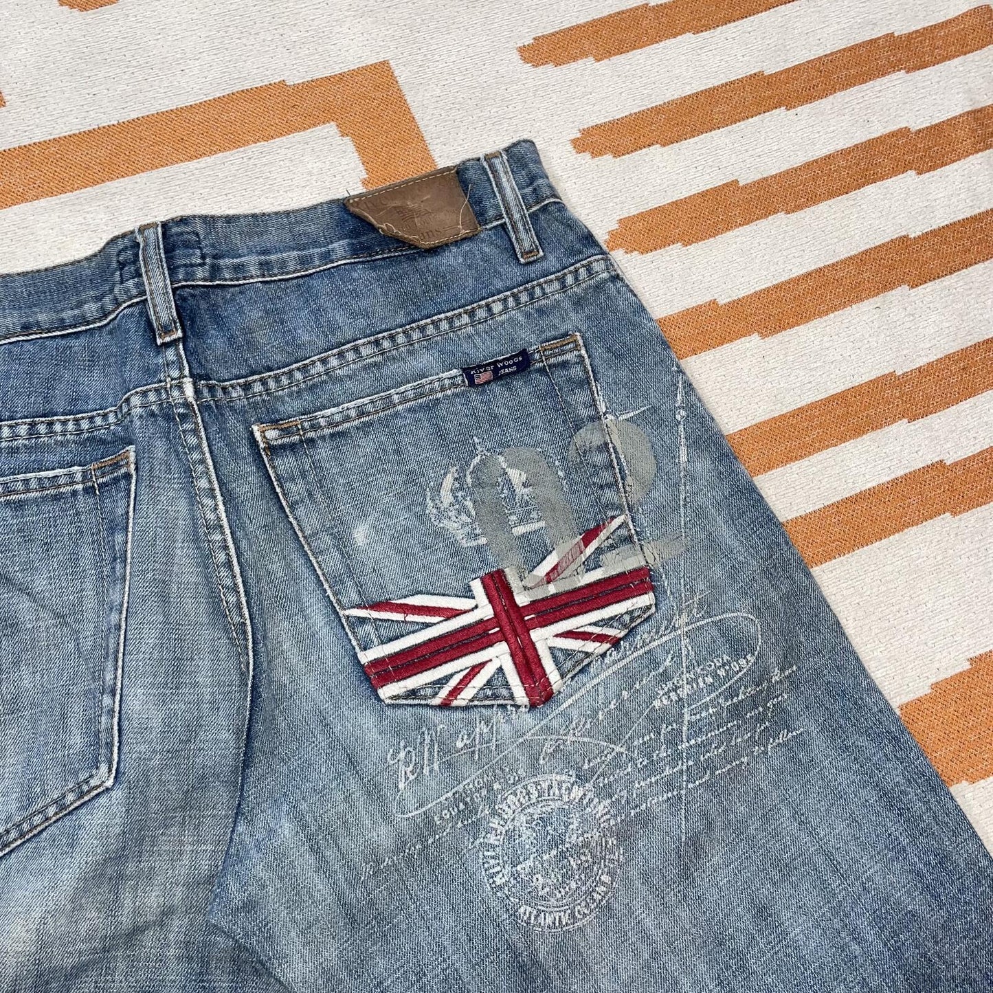 River Woods 00s Embroidered ‘Union Jack’ Loose Jeans 34x34