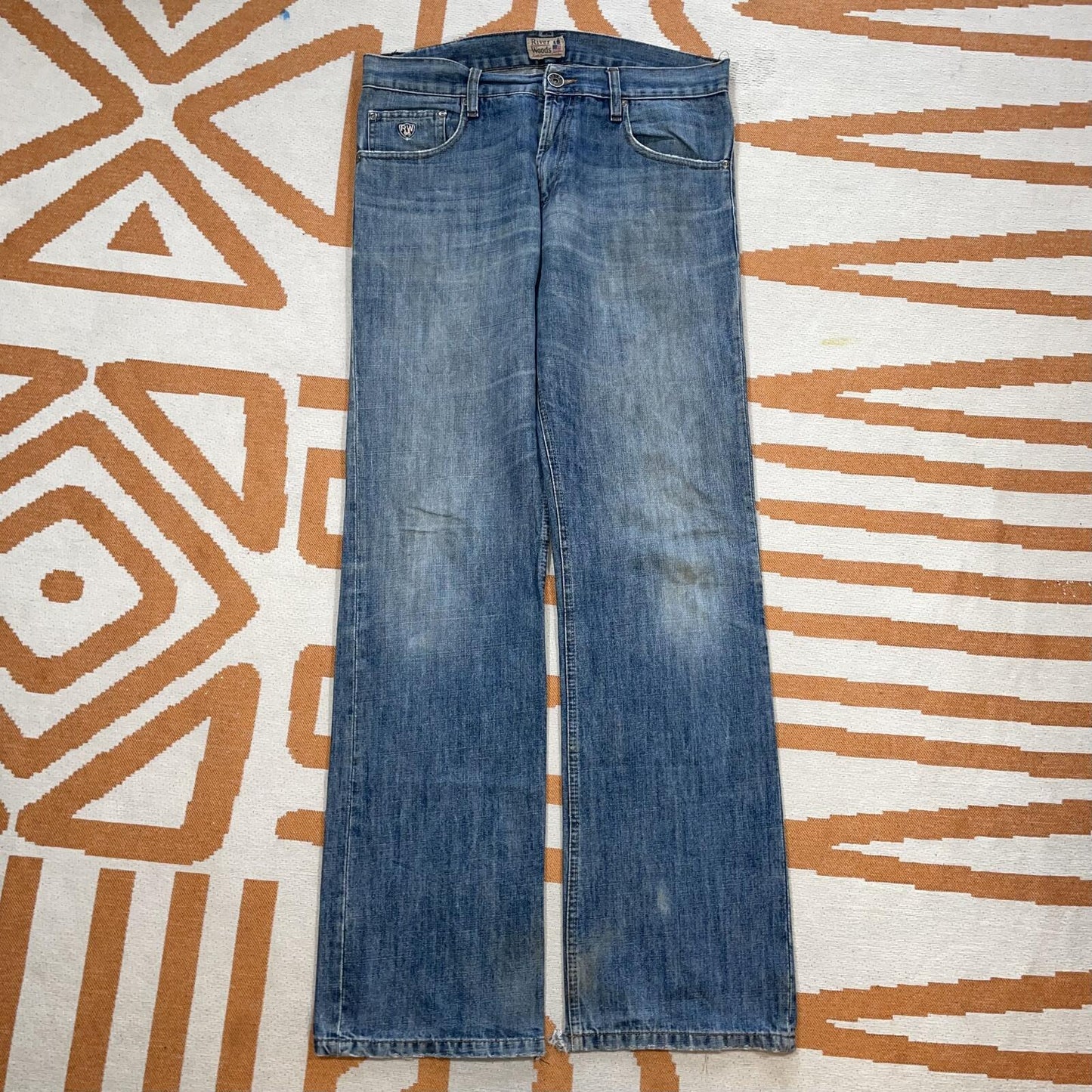 River Woods 00s Embroidered ‘Union Jack’ Loose Jeans 34x34