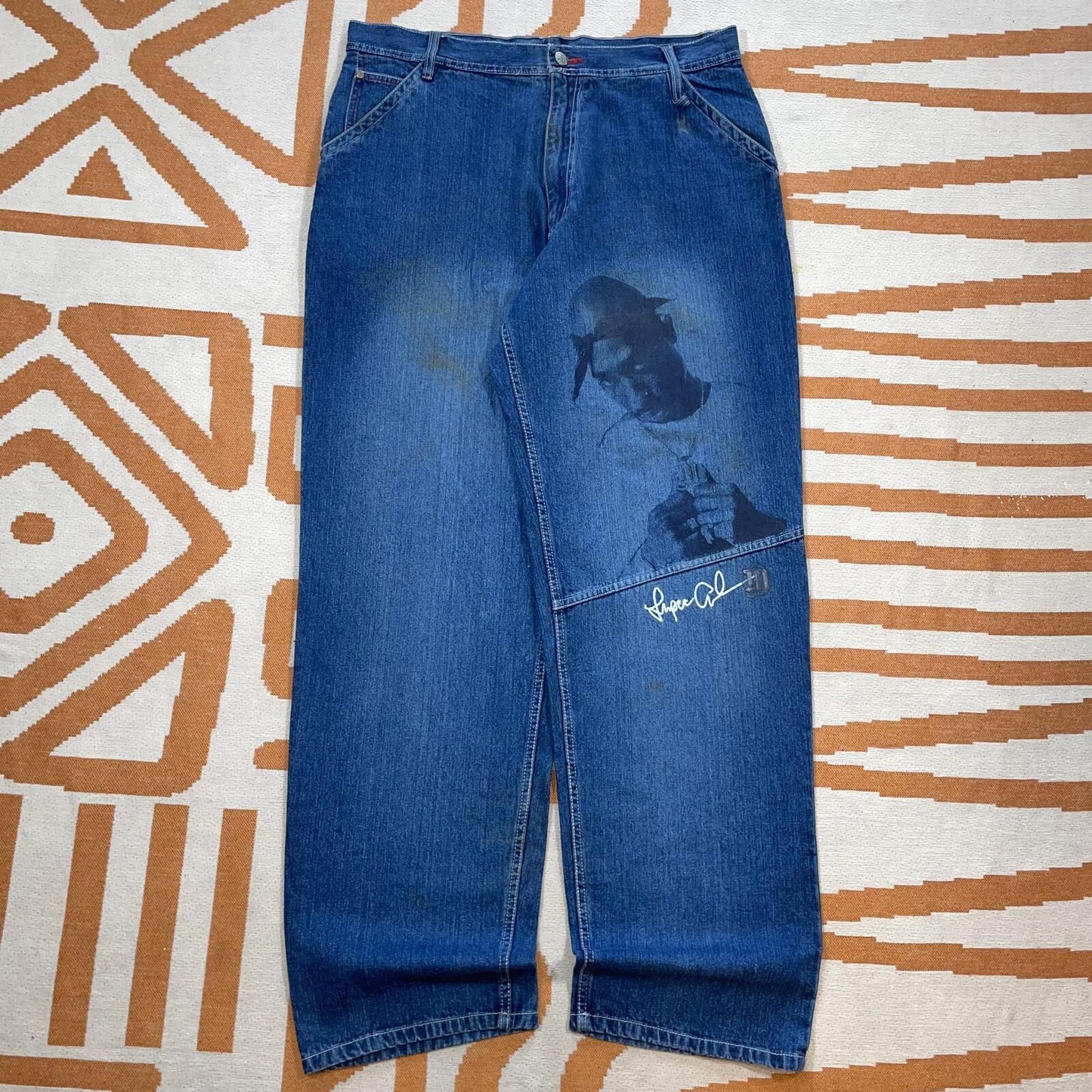 Makaveli 00s Printed ‘Tupac’ Baggy Denim Jeans 36x34