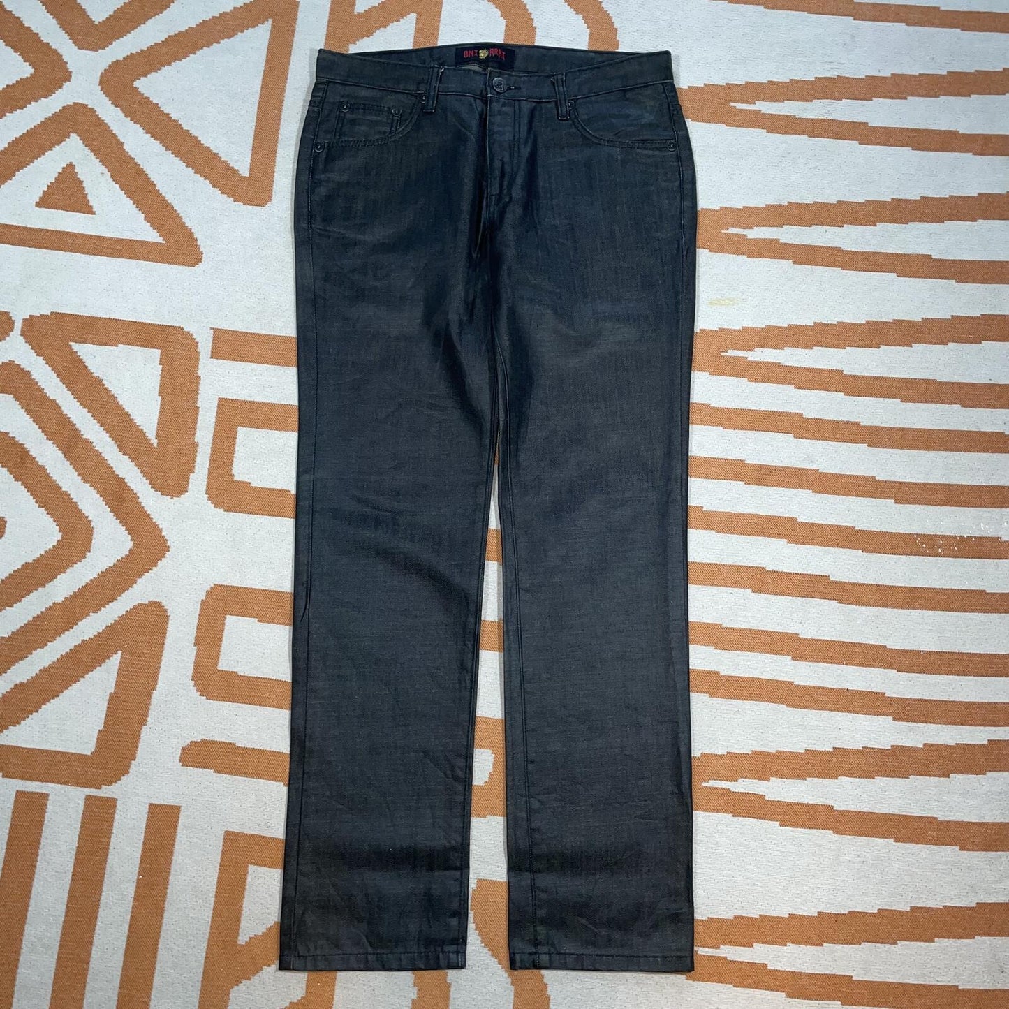 Oni Arai 00s Black/Gold Japanese Embroidered Jeans 34x33