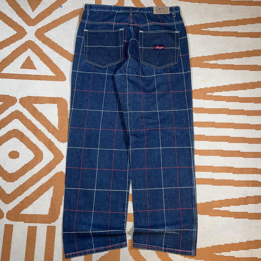 Enyce 90s Embroidered Crosshatch Pattern Baggy Jeans 36x32