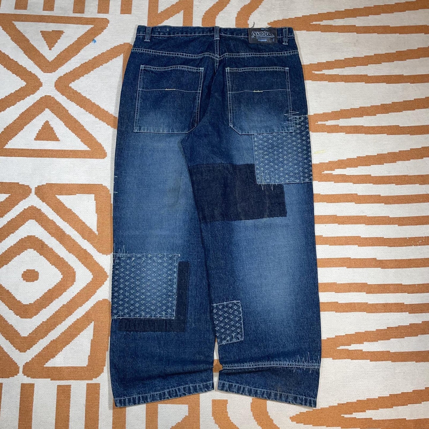 Southpole 90s Patchwork Baggy Denim Blue Jeans 38x32