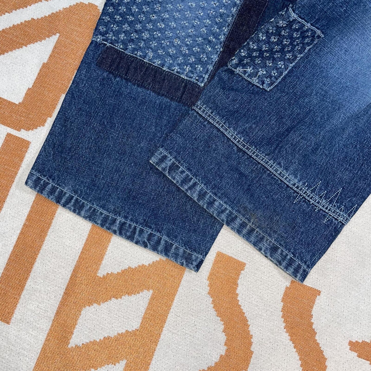 Southpole 90s Patchwork Baggy Denim Blue Jeans 38x32