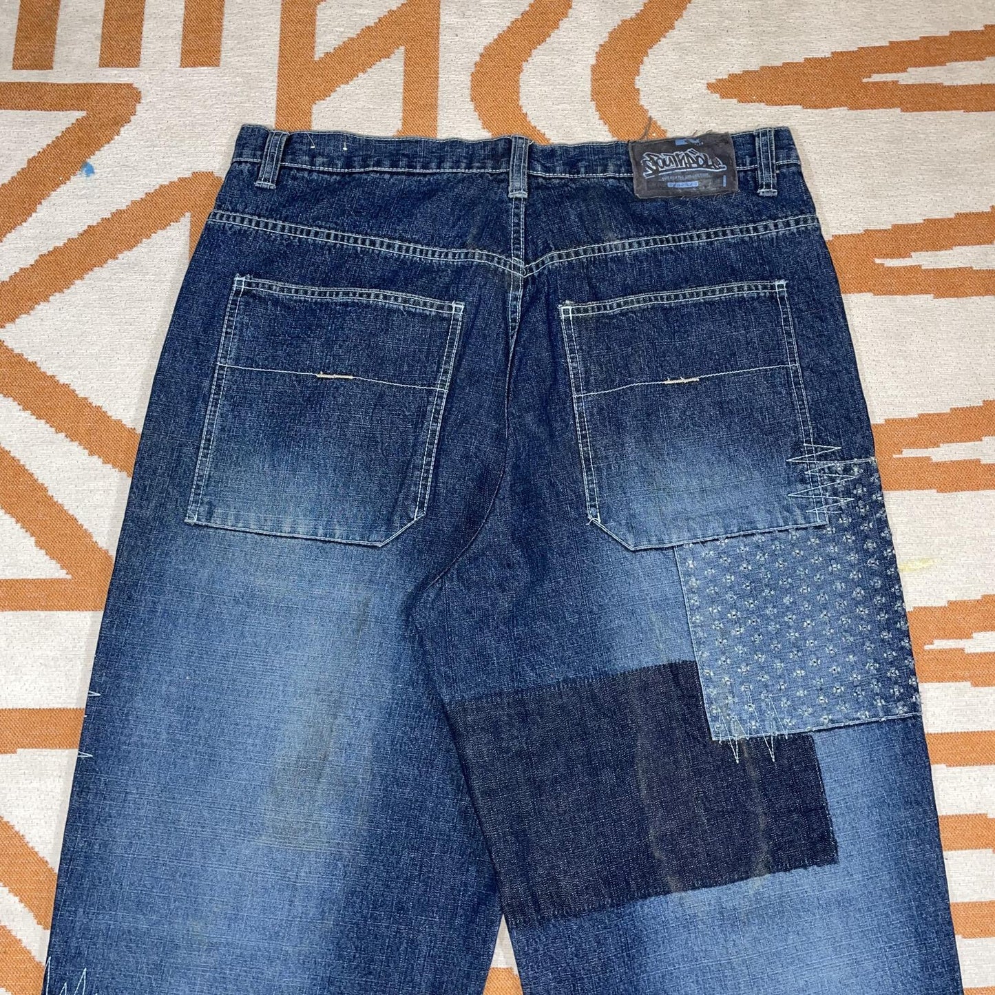 Southpole 90s Patchwork Baggy Denim Blue Jeans 38x32