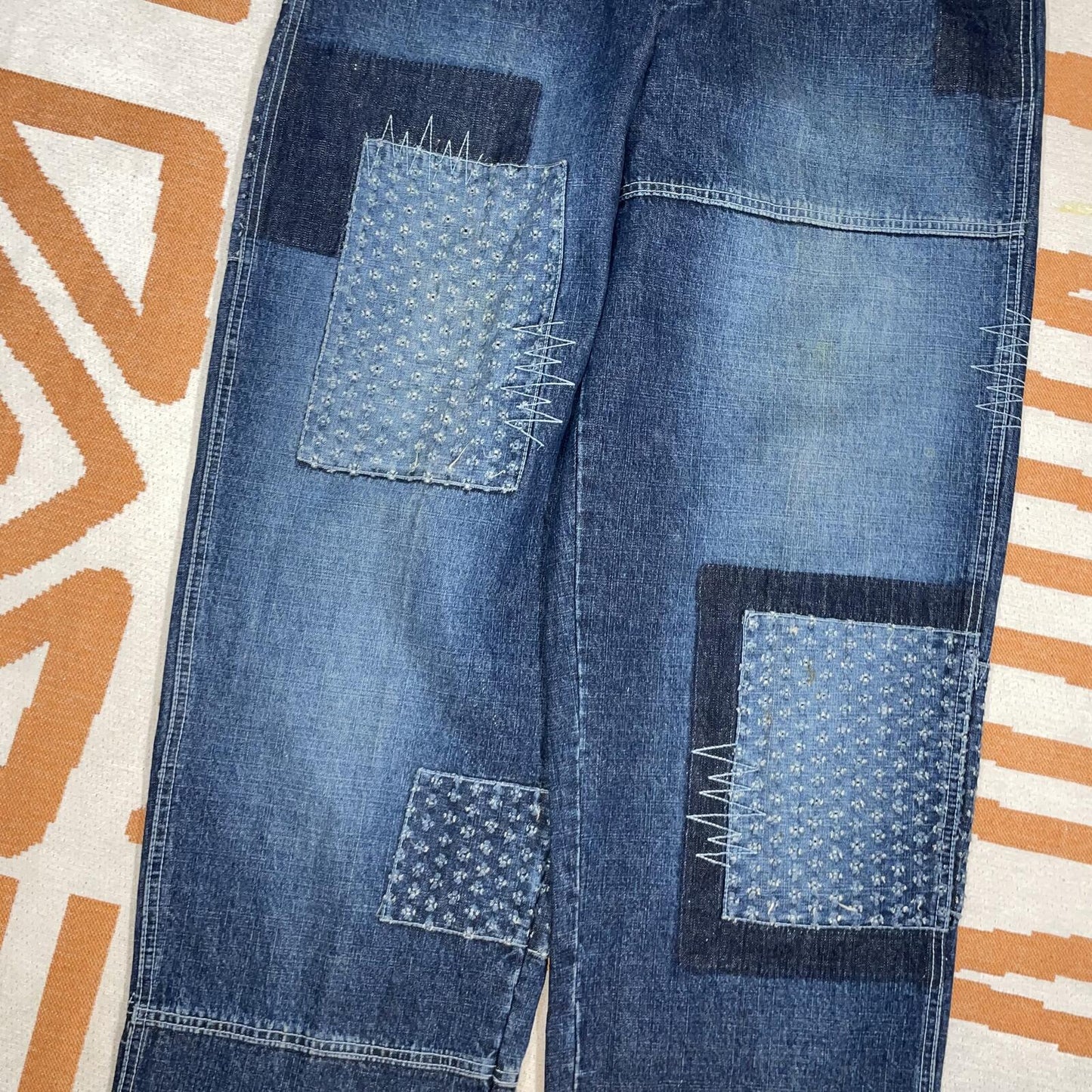 Southpole 90s Patchwork Baggy Denim Blue Jeans 38x32