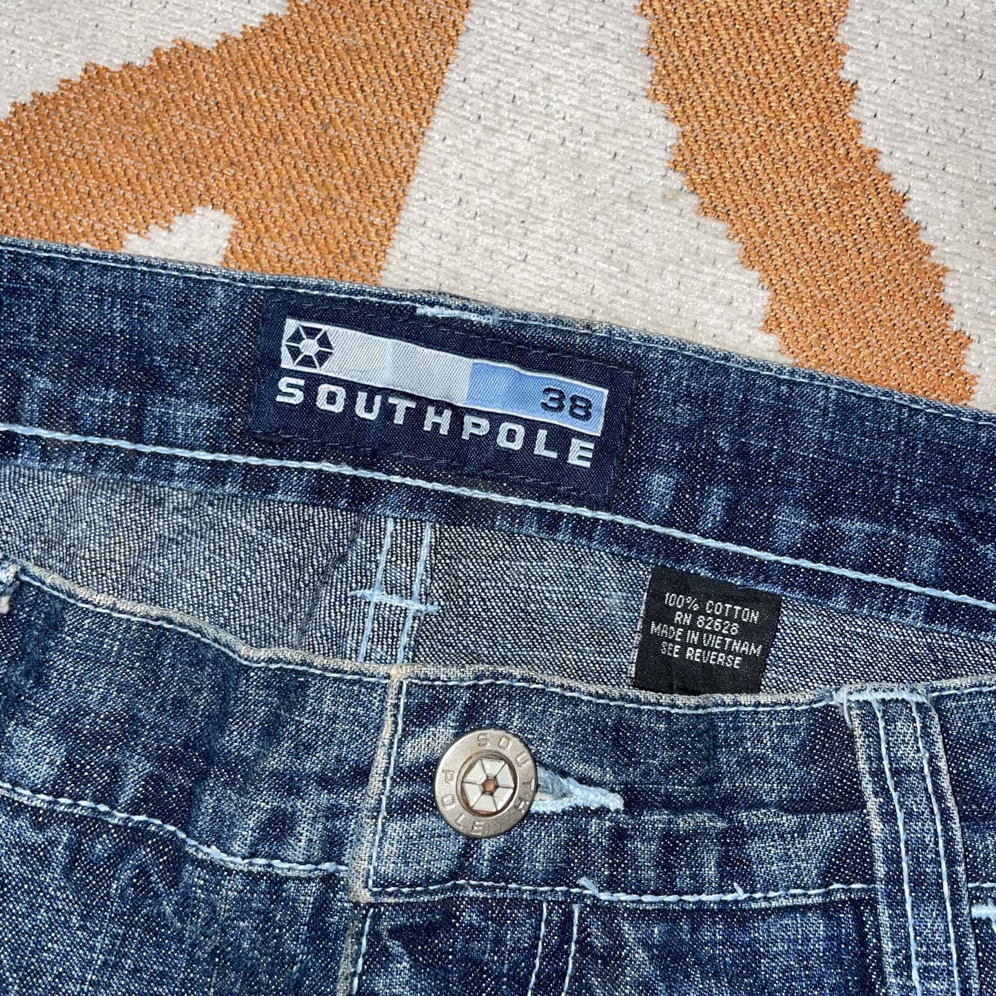 Southpole 90s Patchwork Baggy Denim Blue Jeans 38x32