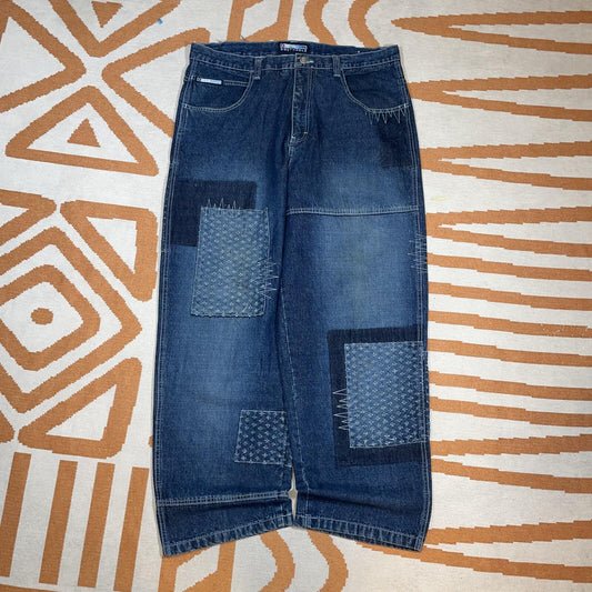 Southpole 90s Patchwork Baggy Denim Blue Jeans 38x32