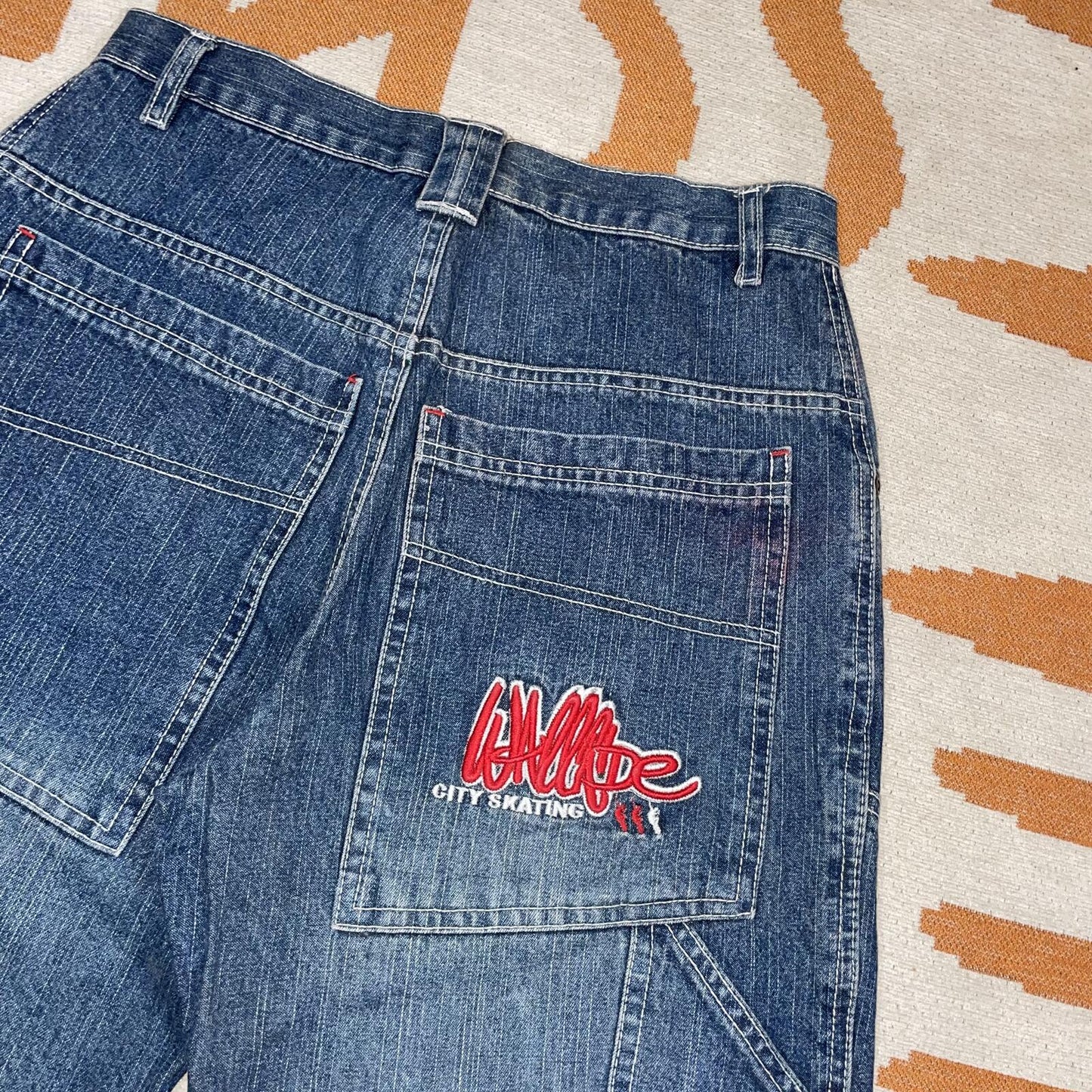 Beat 00s Embroidered ‘Wallride’ Skater Loose Jeans 28x28