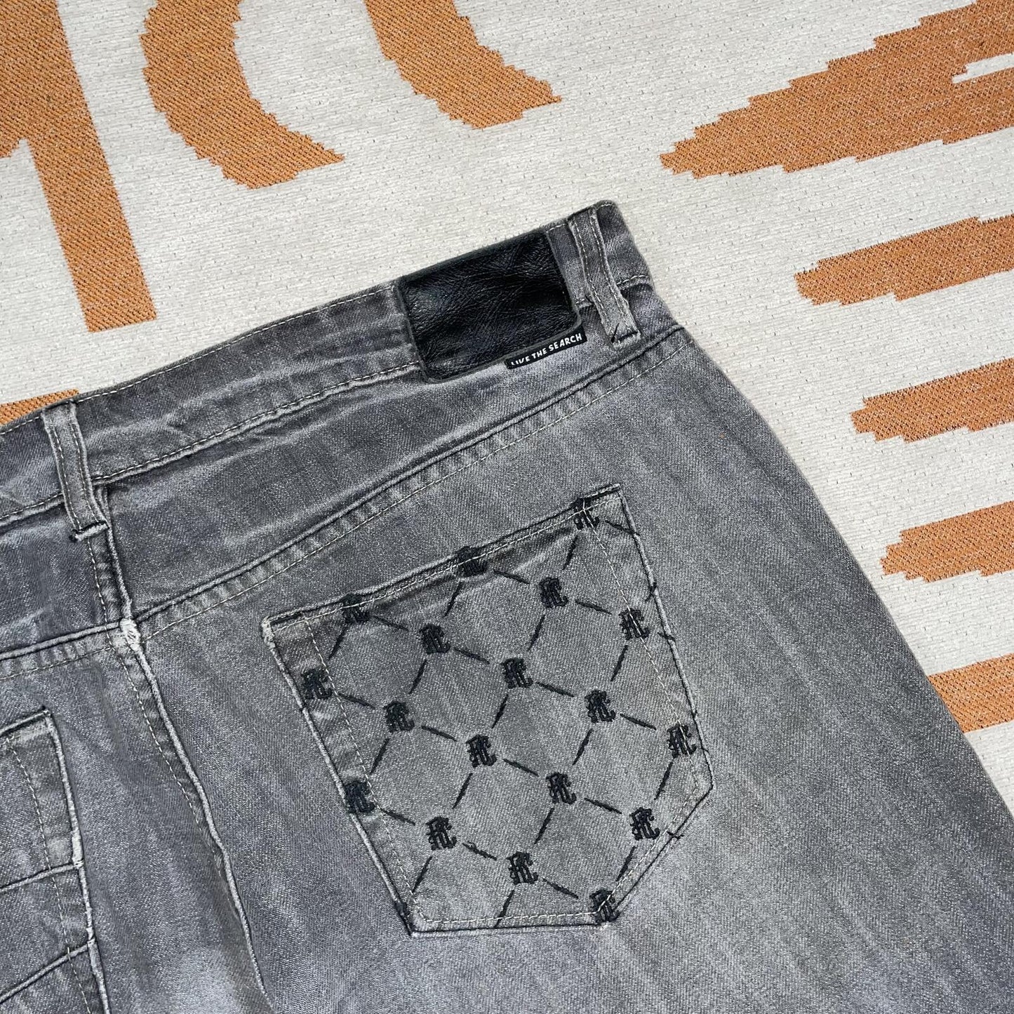 Rip Curl 00s Embroidered Monogram Grey Jeans 38x34