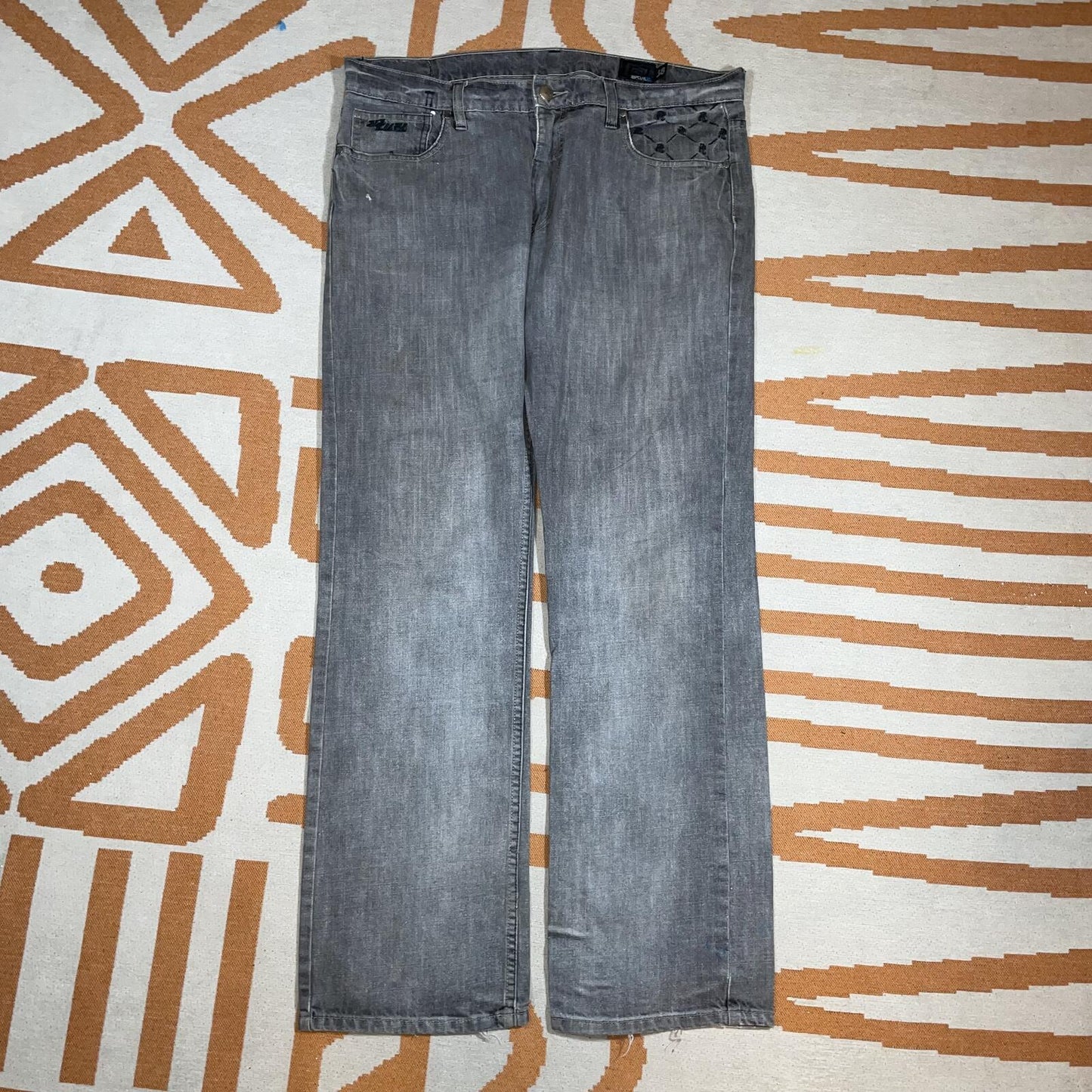 Rip Curl 00s Embroidered Monogram Grey Jeans 38x34
