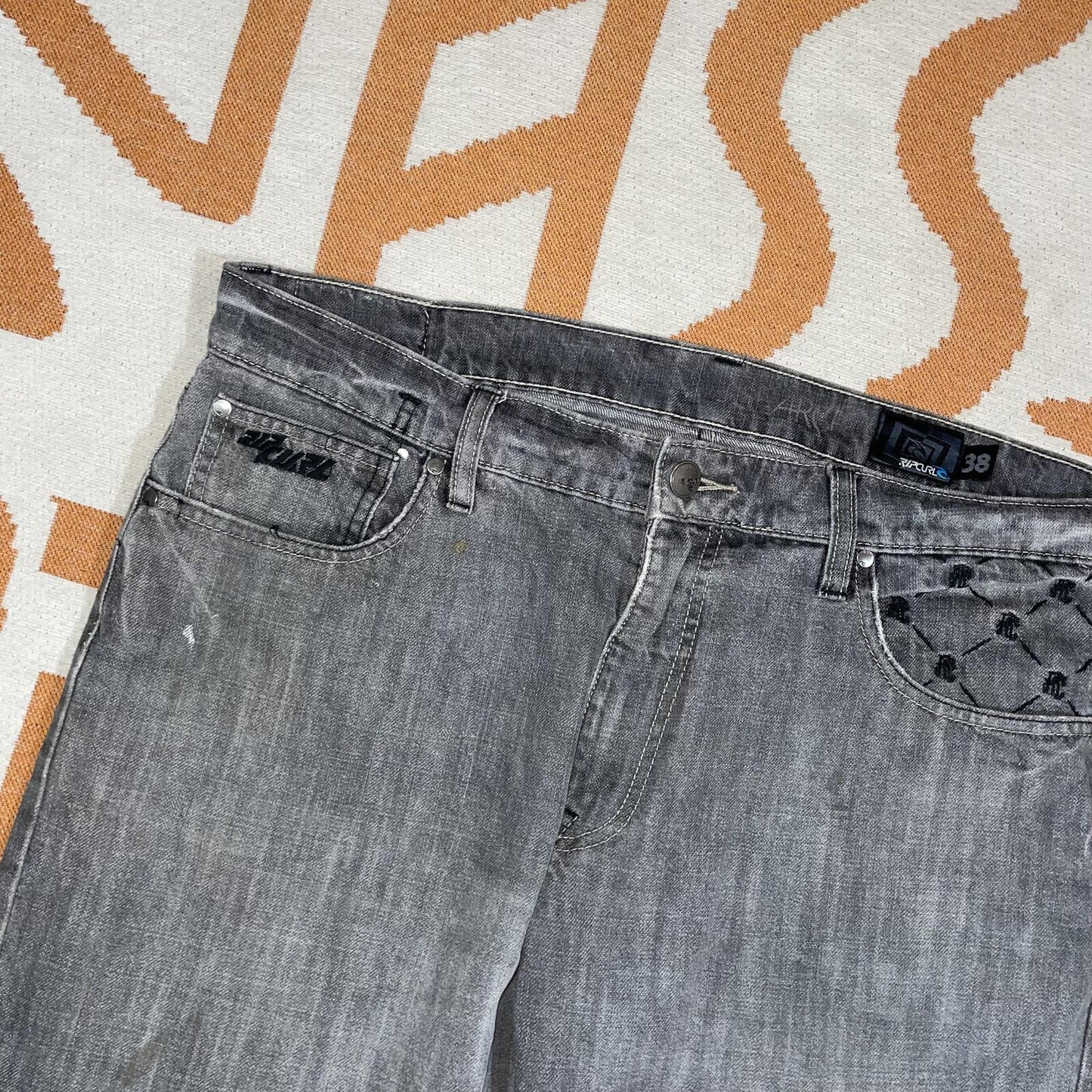 Rip Curl 00s Embroidered Monogram Grey Jeans 38x34