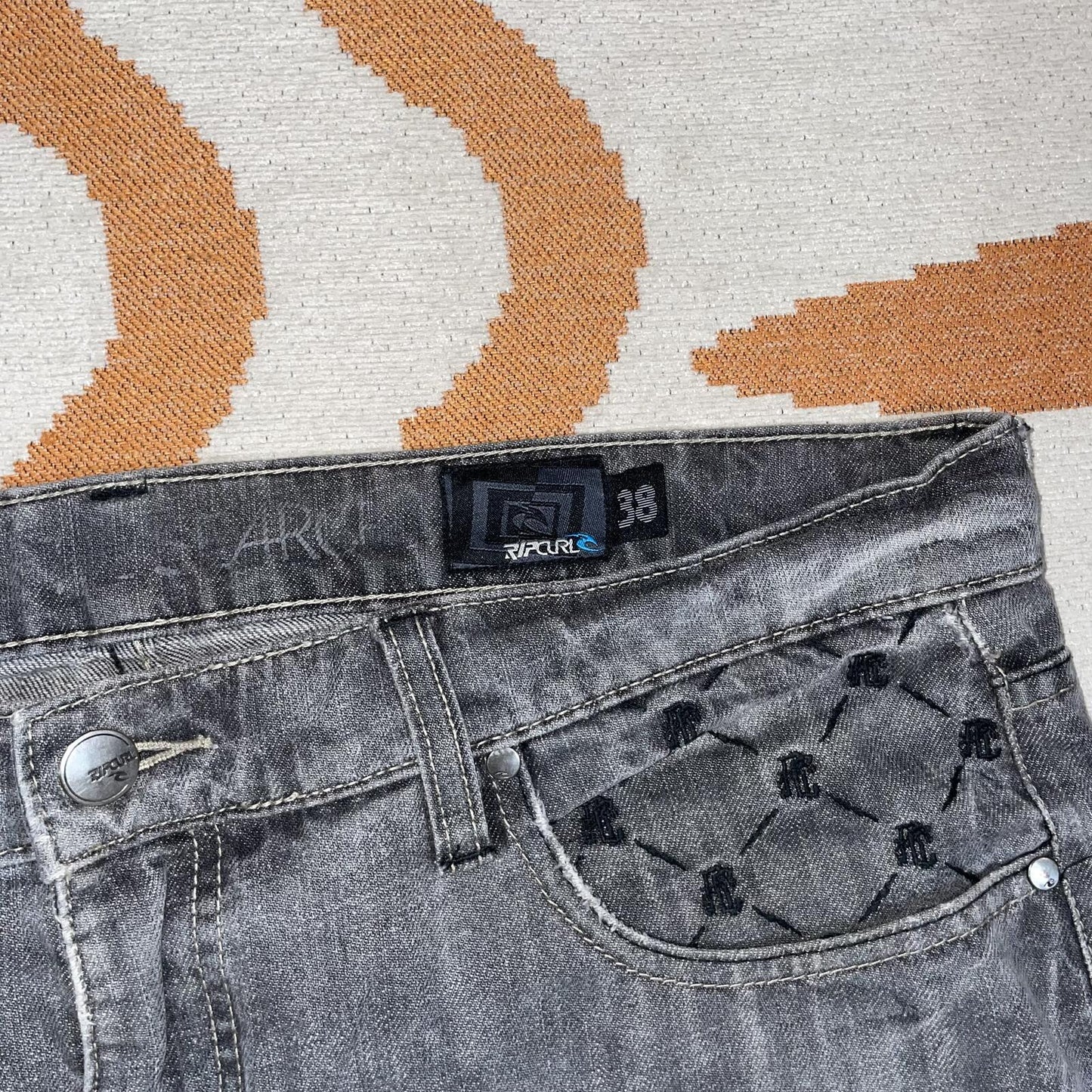 Rip Curl 00s Embroidered Monogram Grey Jeans 38x34